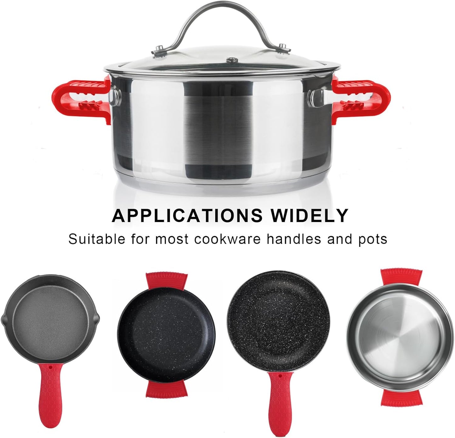 8 Pcs Non-Slip Silicone Hot Handle Holder & Assist Grips, Potholder for Cast Iron Skillets, Heat Resistant Handle Cover Sleeve for Frying Pans, Casserole, Cookware Handles, Red