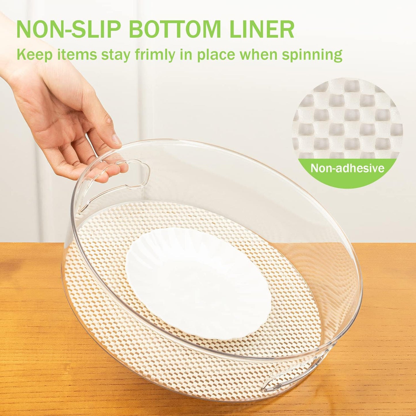 4 Pack Lazy Susan Organizer with Non-Skid Liners, 12-inch Spinning Turntable with Handle, Spice and Refrigerator Organizers, Pantry Organizers and Storage, Round