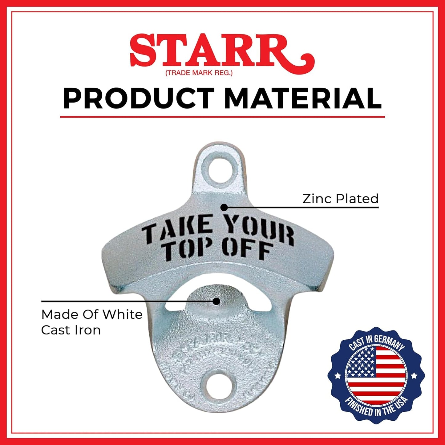 STARR "X" Cerveza Wall Mounted Bottle Opener | Classic Beer Bottle Opener for Home Bar, Kitchen, Patio, or Man Cave | Easy Cap Removal, Zinc Plated Cast Iron