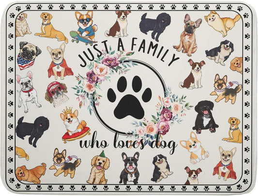 Dog Family Dish Drying Mat Cartoon Pet 18 X 24 in Absorbent Printed Drying Pad for Dog Lover