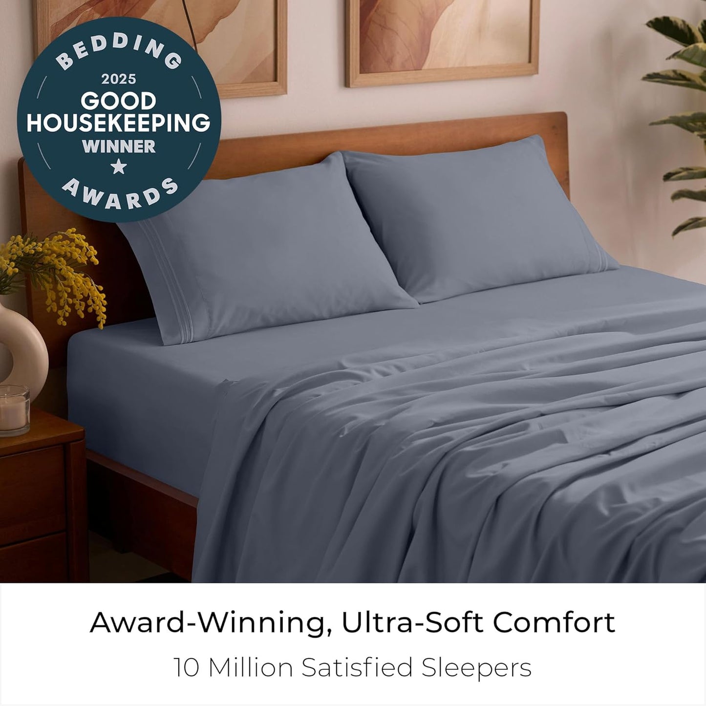 Mellanni Queen Sheets Set - 4 PC Iconic Collection Bedding - Hotel Luxury, Extra Soft, Cooling Bed Sheets - Wrinkle, Fade, Stain Resistant (Queen, Mineral Gray)