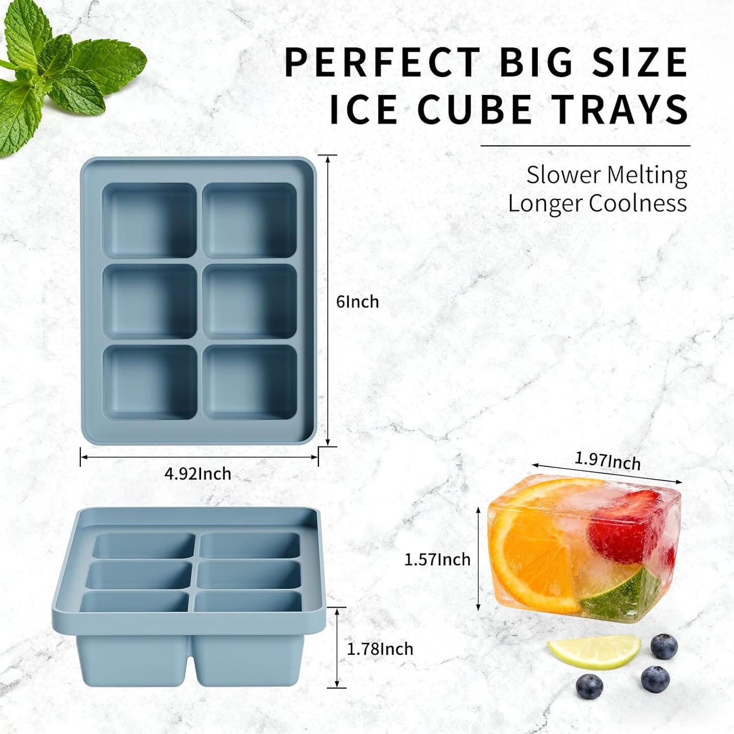 Large Silicone Ice Cube Tray Set of 3, Easy Release 6 Flexible Silicone Ice Cube Molds with Removable Lid, Reusable Freezer Stackable Ice Trays for Whiskey, Baby Food, No Floater, BPA Free