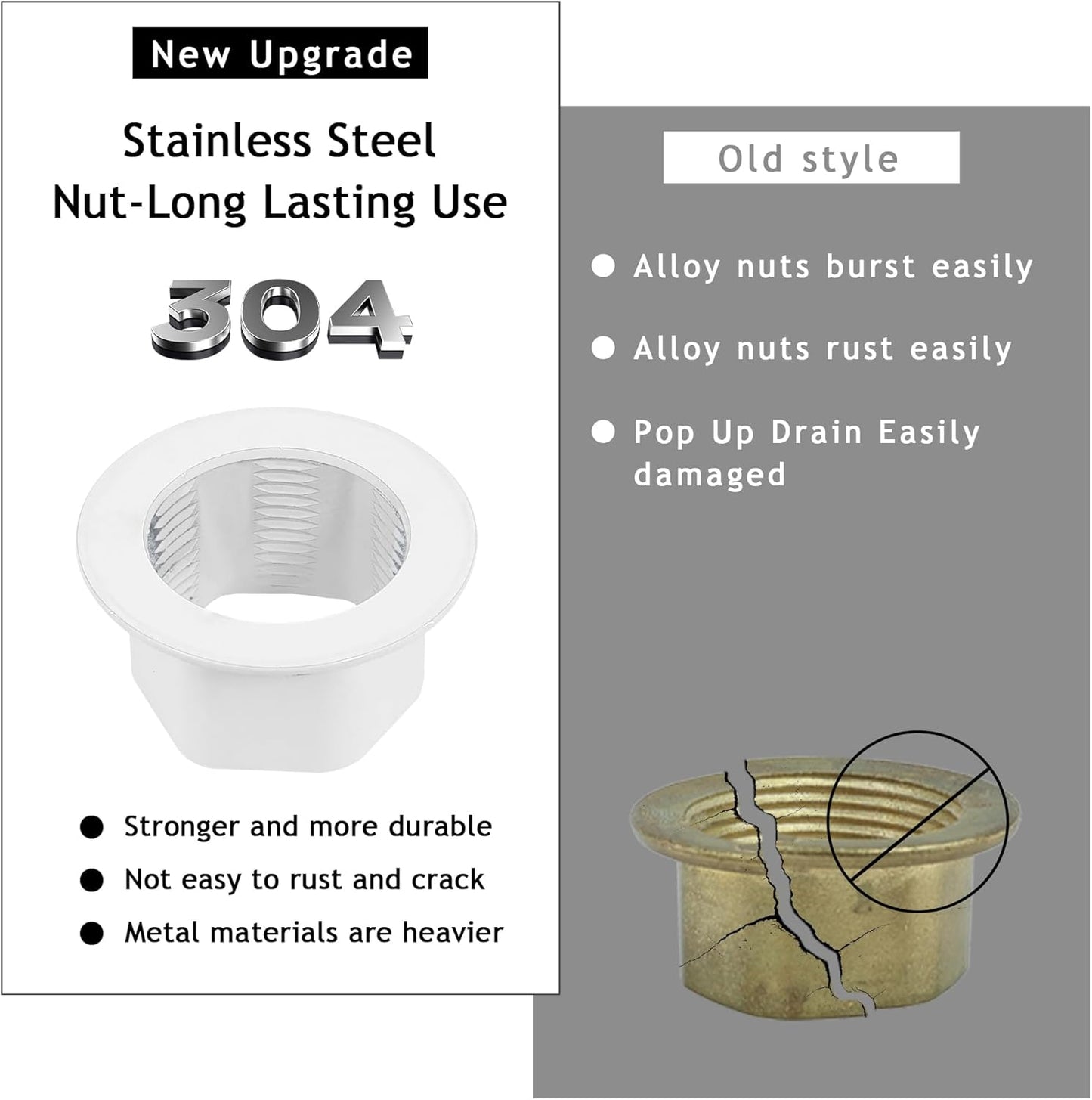 Bathroom Sink Drain,2 Pack White Drain Stopper Bathroom Sink Without Overflow,Pop Up Drain Assembly with Detachable Strainer Basket,Built-in Anti-Clogging, Stainless Steel Nut