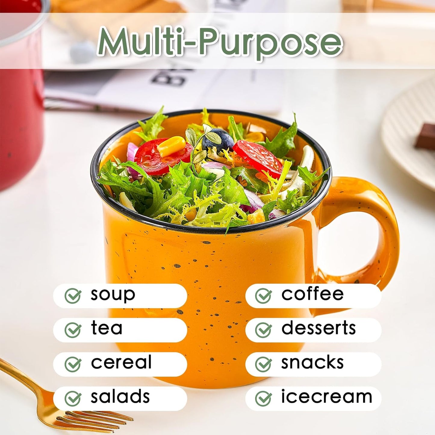 bestone Set of 4 Large Ceramic Mugs with Handles, 16 oz, Vibrant Colors, Microwave & Dishwasher Safe, Perfect for Coffee, Cereal, Latte, Salad, Noodles