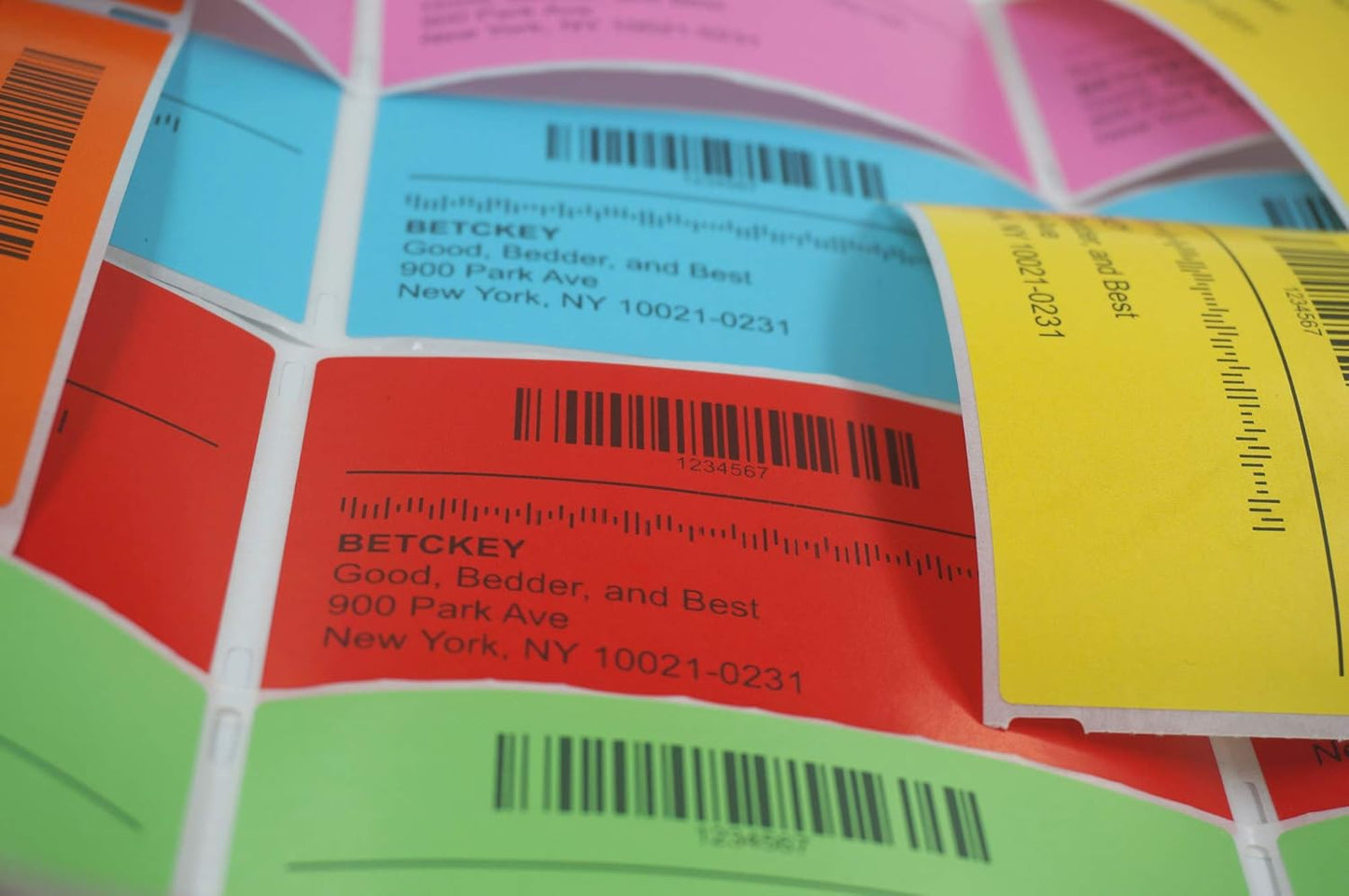 BETCKEY - 2.5" x 1" Multipurpose & Barcode Labels Replacement for Zebra & Label Printer,Premium Adhesive & Perforated[Mixed: Light Blue + Red + Green + Pink + Orange + Yellow, 6 Rolls, 8280 Labels]