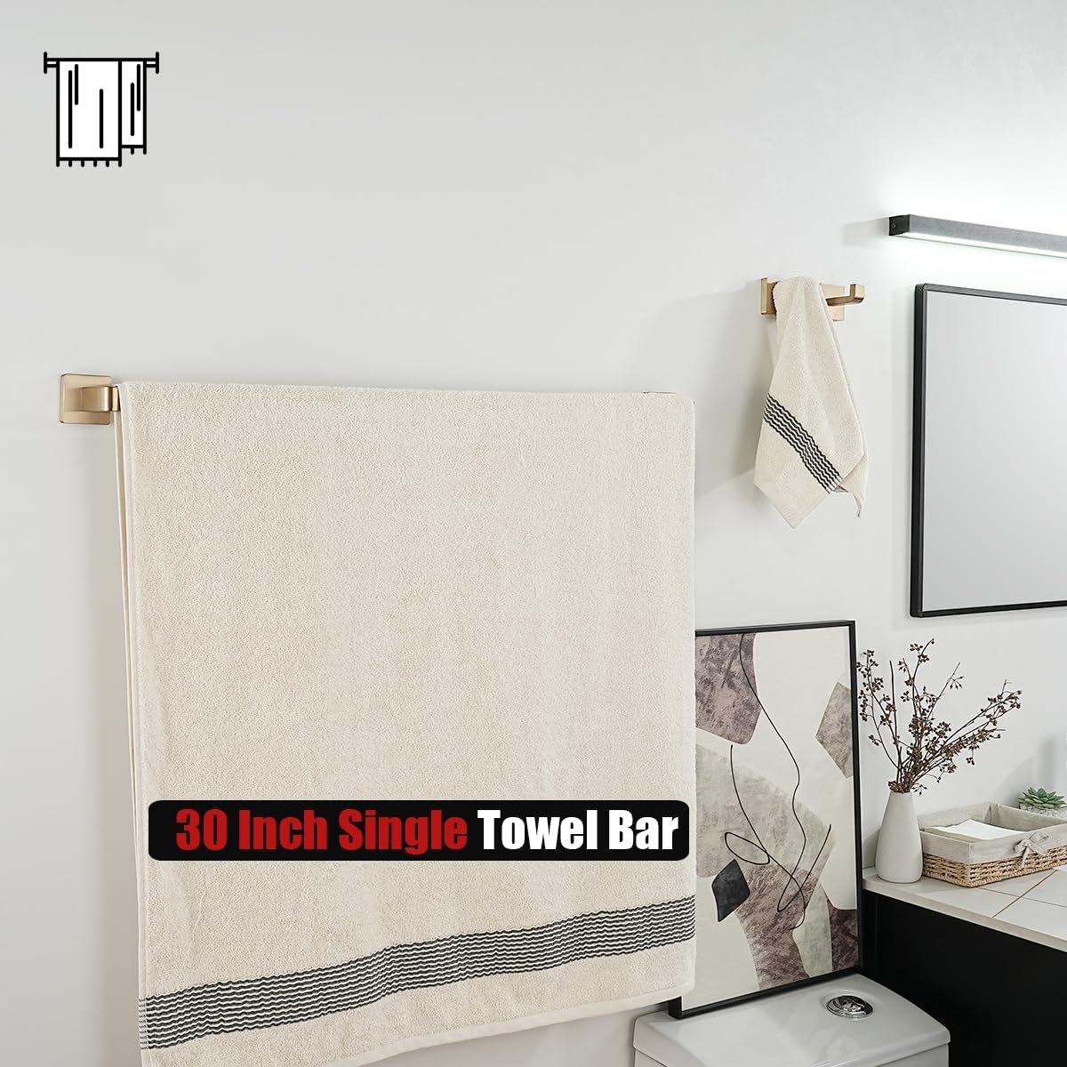 JQK Champagne Bronze Bath Towel Bar, 30 Inch 304 Stainless Steel Thicken 0.8mm Towel Rack Bathroom, Towel Holder Wall Mount, Total Length 32.41 Inch, TB250L30-CB
