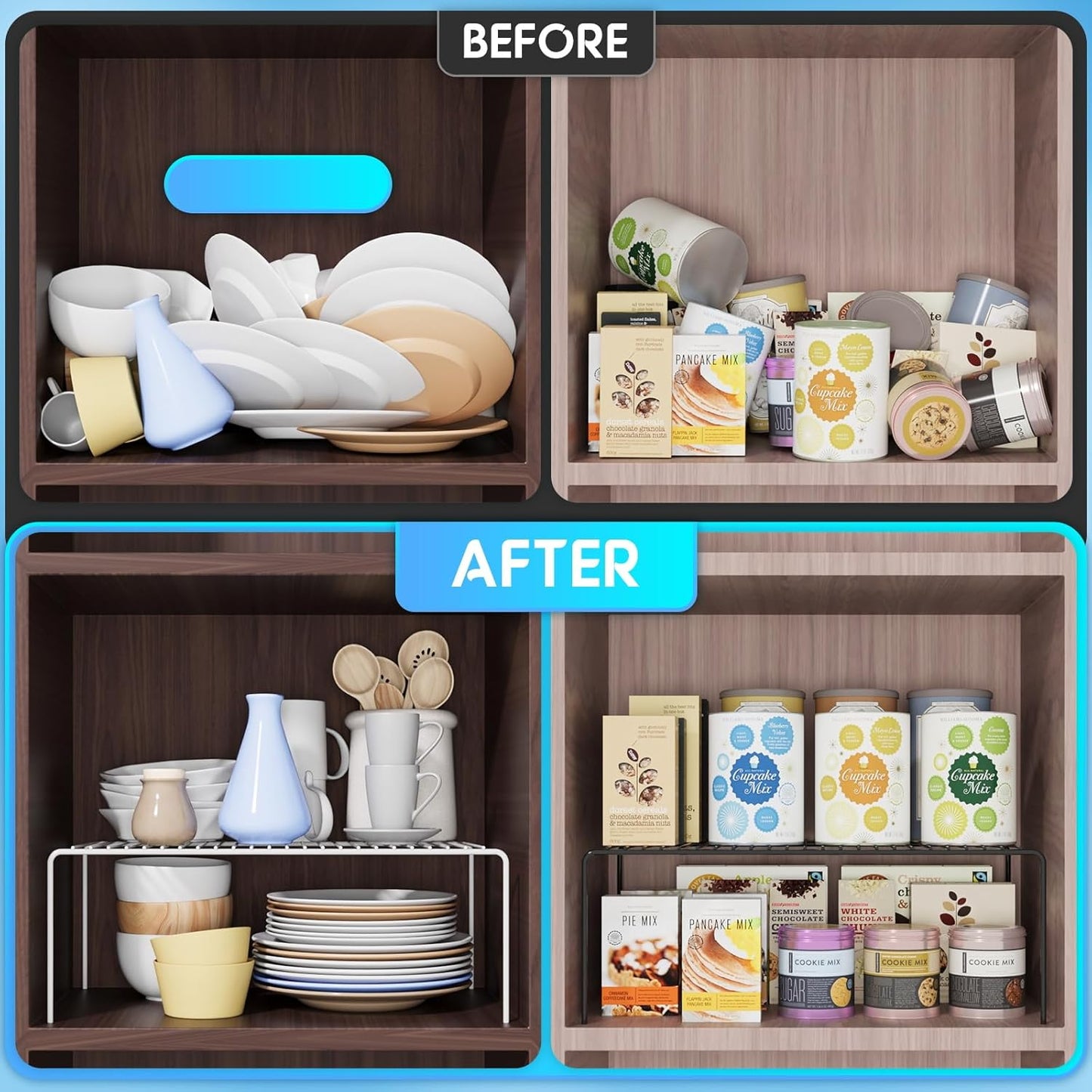 Medium(13 x 9.4 inch)White Cabinet Storage Shelf Rack Set of 2, Rustproof Metal Wire Kitchen Counter Organizers and Storage, Spice Organization for Cabinet, Plate, Dish, Pantry, Bathroom, Fridge