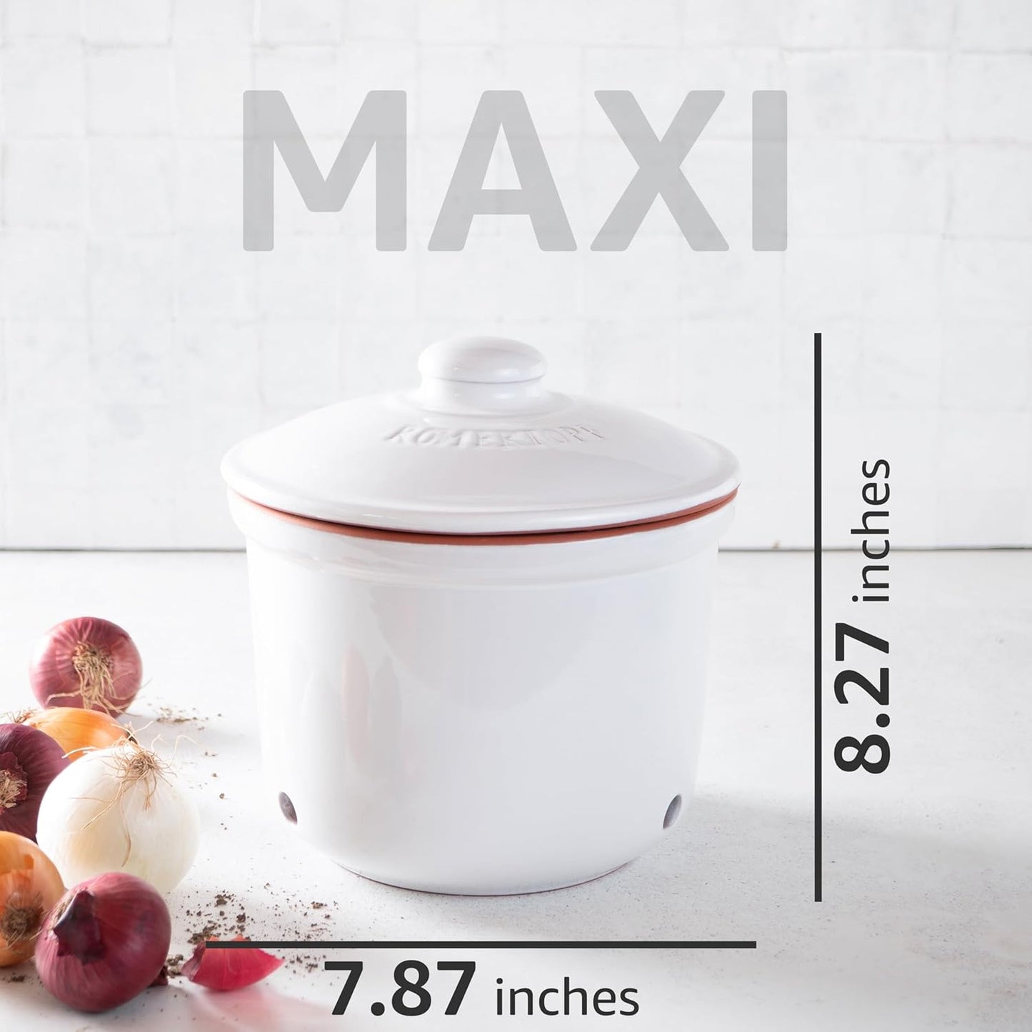 Romertopf Freshness Storage Potato Onion Garlic Clay Pot Set of 3 with Lids - White