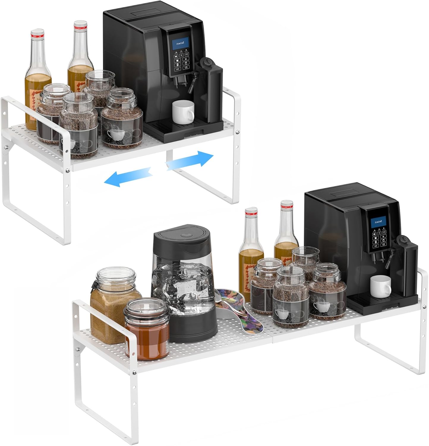 iPEGTOP 3 Pack Large Expandable Cabinet Storage Shelf, Heavy Duty Stackable Steel Metal Spice Rack Adjustable Height Home Office Pantry Garage Shelves for Counter Kitchen Organization, White