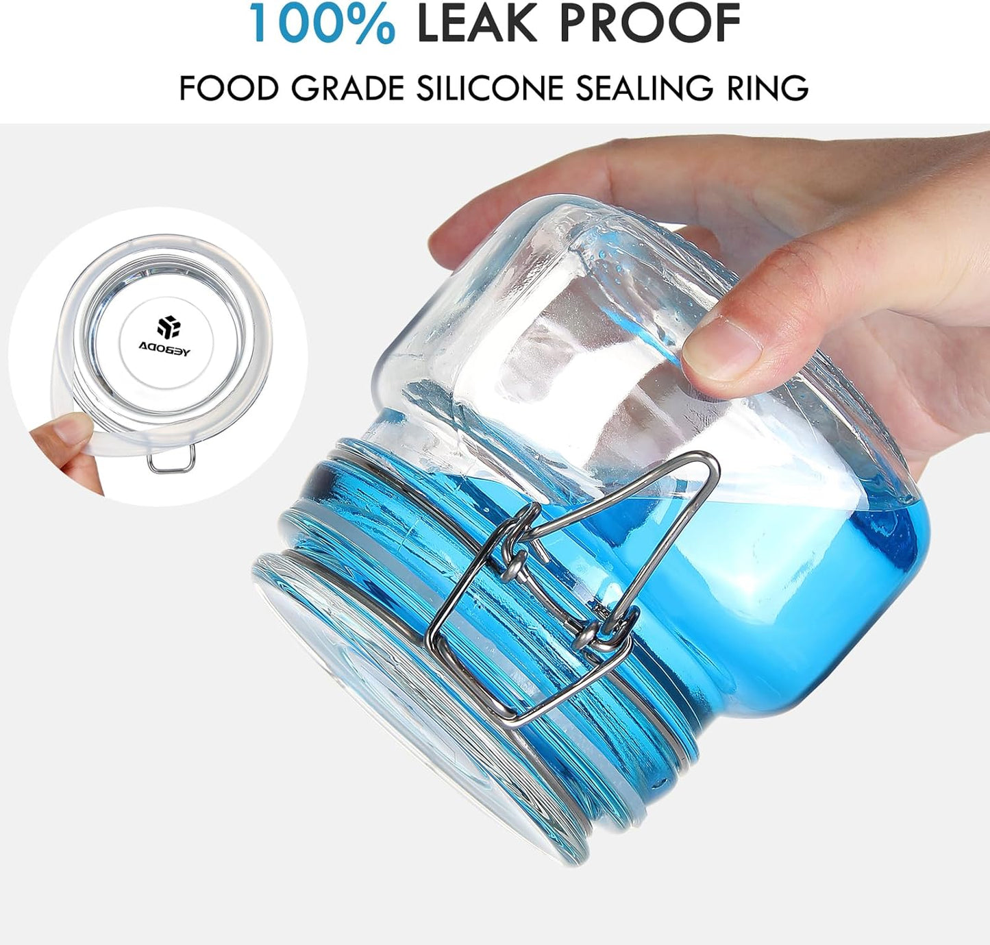 YEBODA 16oz Food Storage Canister Glass Jars with Clamp Airtight Lids and Silicone Gaskets for Multi-Purpose Kitchen Containers - Clear Square (6 Pack)