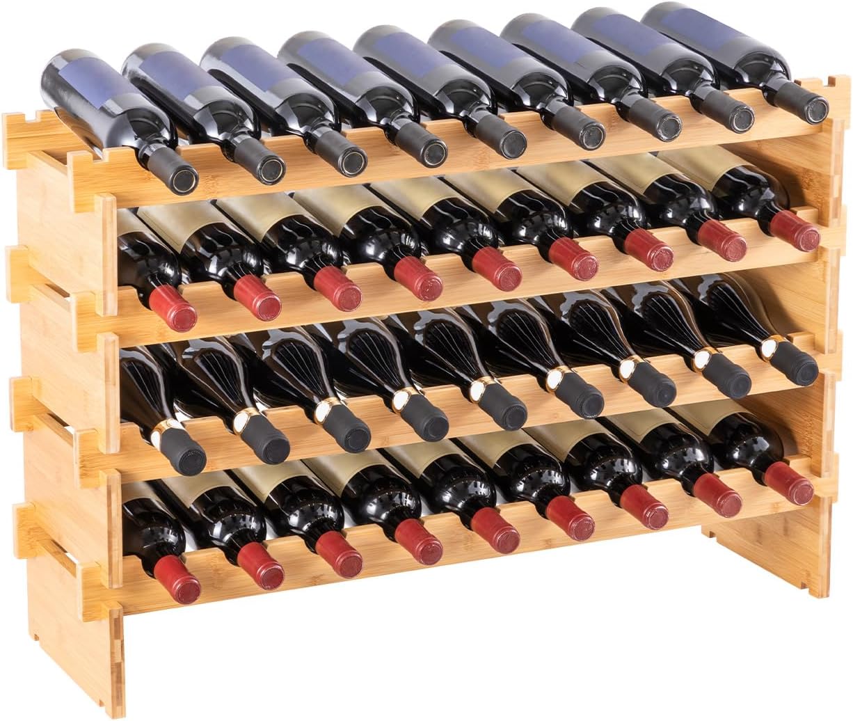 Amazon Basics Stackable Natural Bamboo Wine Rack, 36 Bottle Capacity