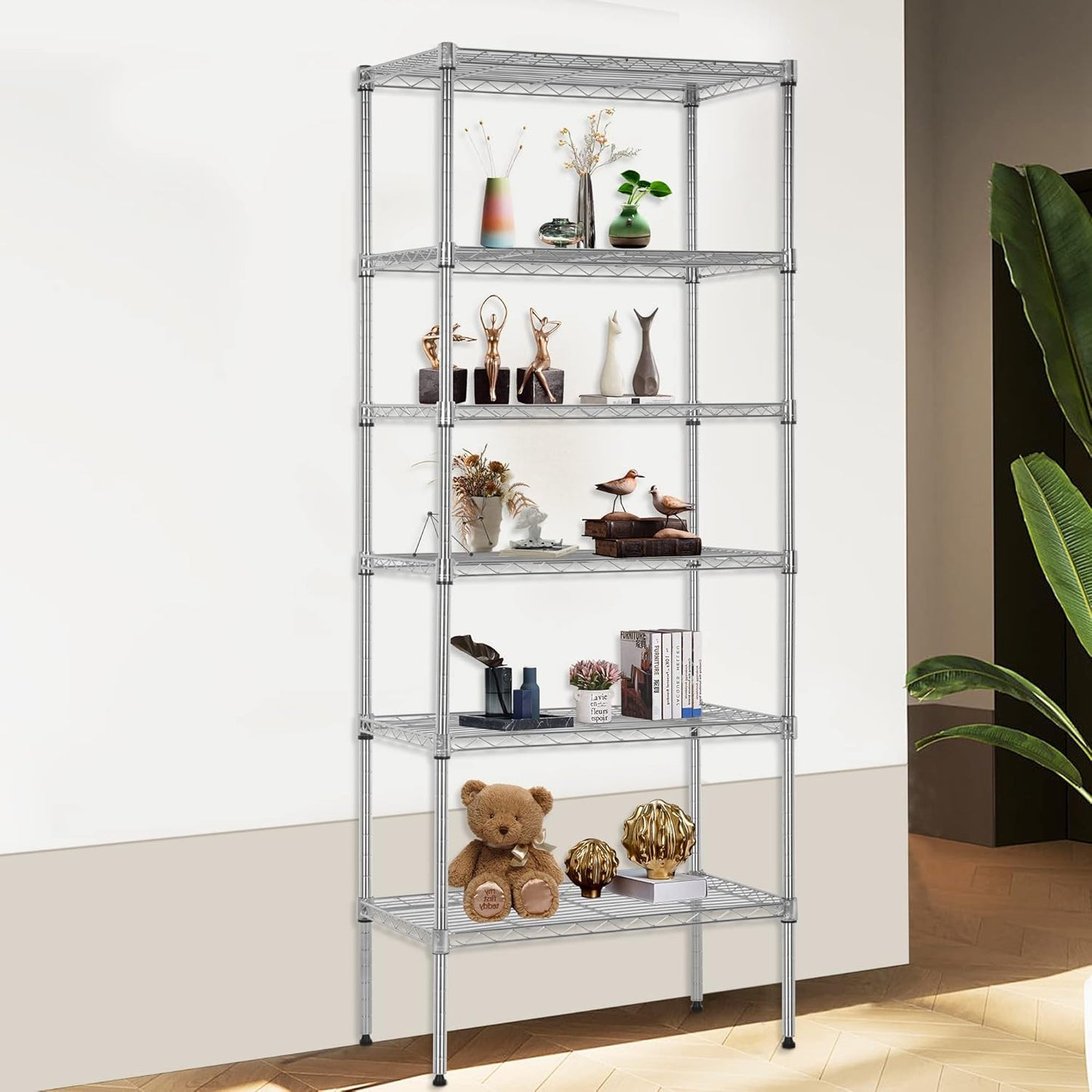 FDW 6 Tier Wire Shelving Units 23L x 13W x 59H Adjustable Metal Storage Rack NSF Pantry Shelves Kitchen Organization Shelf for Kitchen Garage Small Places Commercial,Chrome