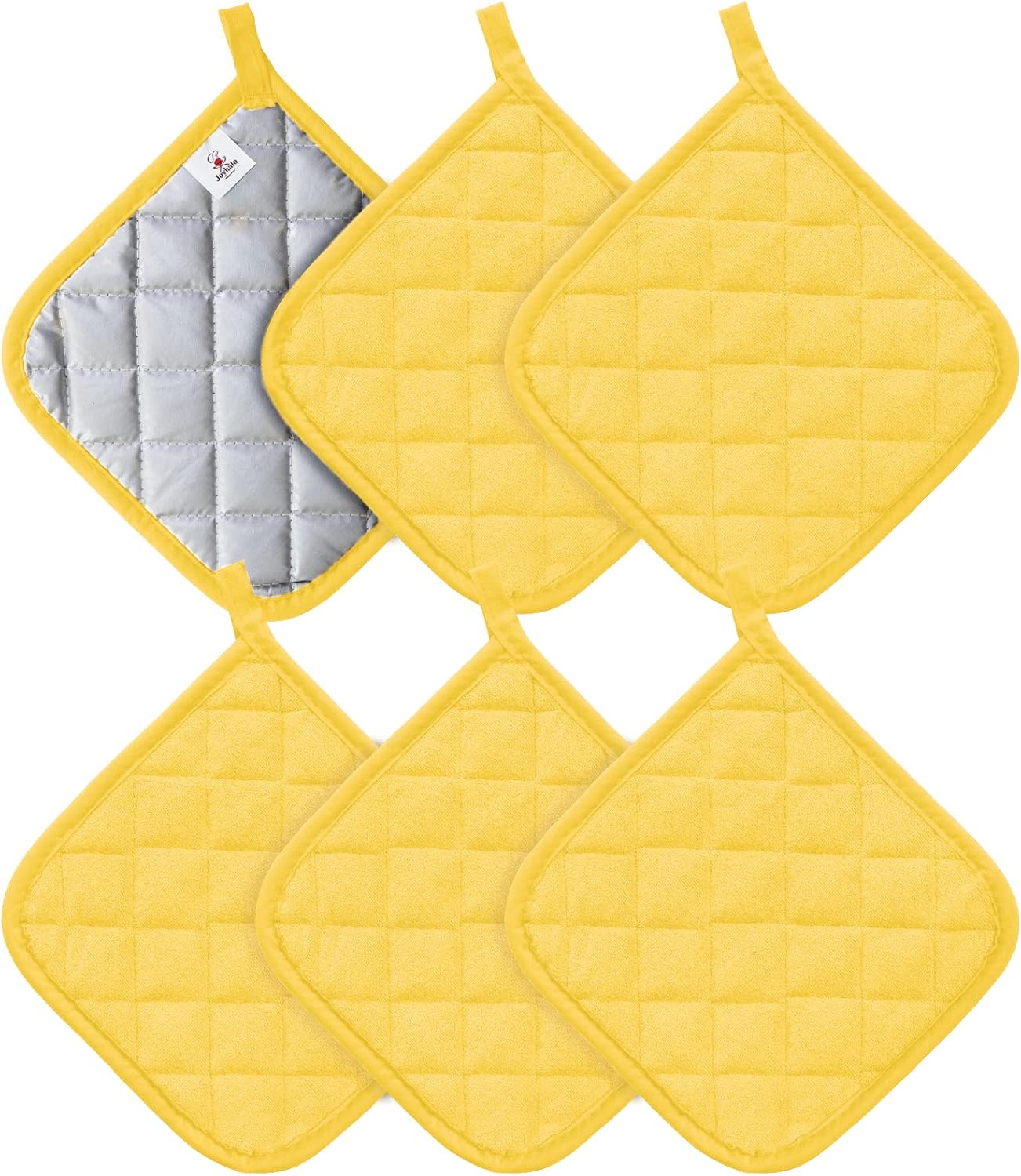 Joyhalo 6 Pack Pot Holders for Kitchen,Cotton Oven Holder with Great Heat Resistance,Non Slip Hot Pads for Kitchen Clearance,Yellow