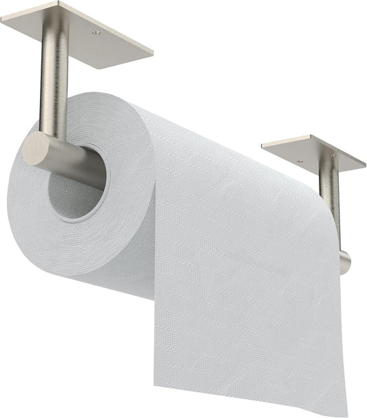 Paper Towel Holder Under Cabinet, Self Adhesive or Wall Mounted SUS304 Stainless Steel Paper Towel Holder for Kitchen, Bathroom, Farmhouse, Barbecue and Laundry (Silver)