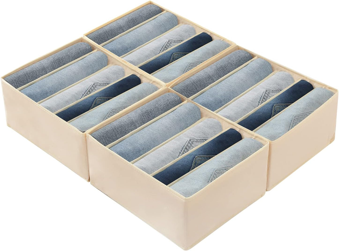 Qozary Jeans Pants Organizer for Closet, 4 Pack Drawer Organizers for Clothing, 5 Grids Wardrobe Clothes Organizer, Jean Organizer for Closet, Deep Drawer, Clothes Organizer for Shirts, Legging