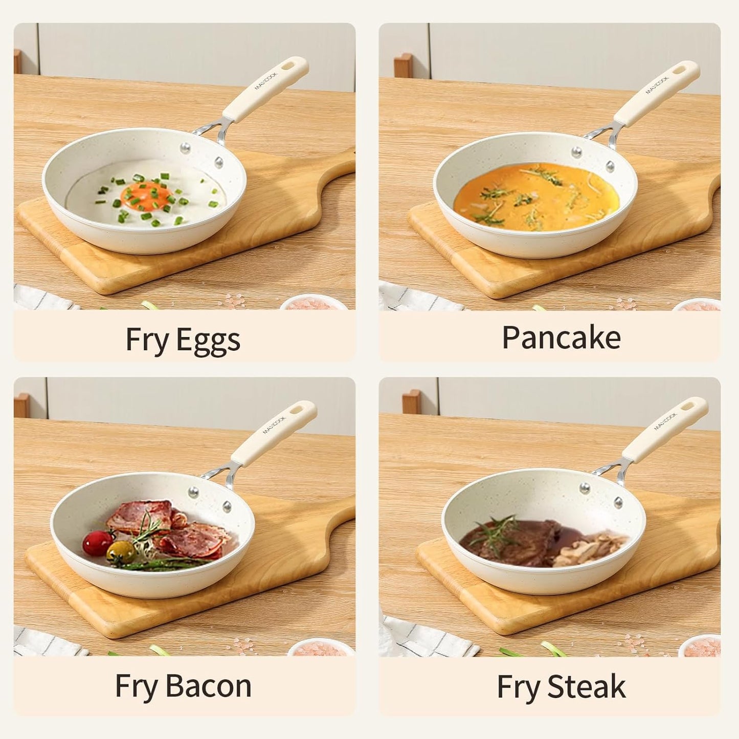 Mini Nonstick Egg Pan, 6.3 Inch Omelet Pan, Small Single Serve Egg Nonstick Skillet, Medical Stone Coating Cookware with Heat-Resistant Handle (16 cm, White)