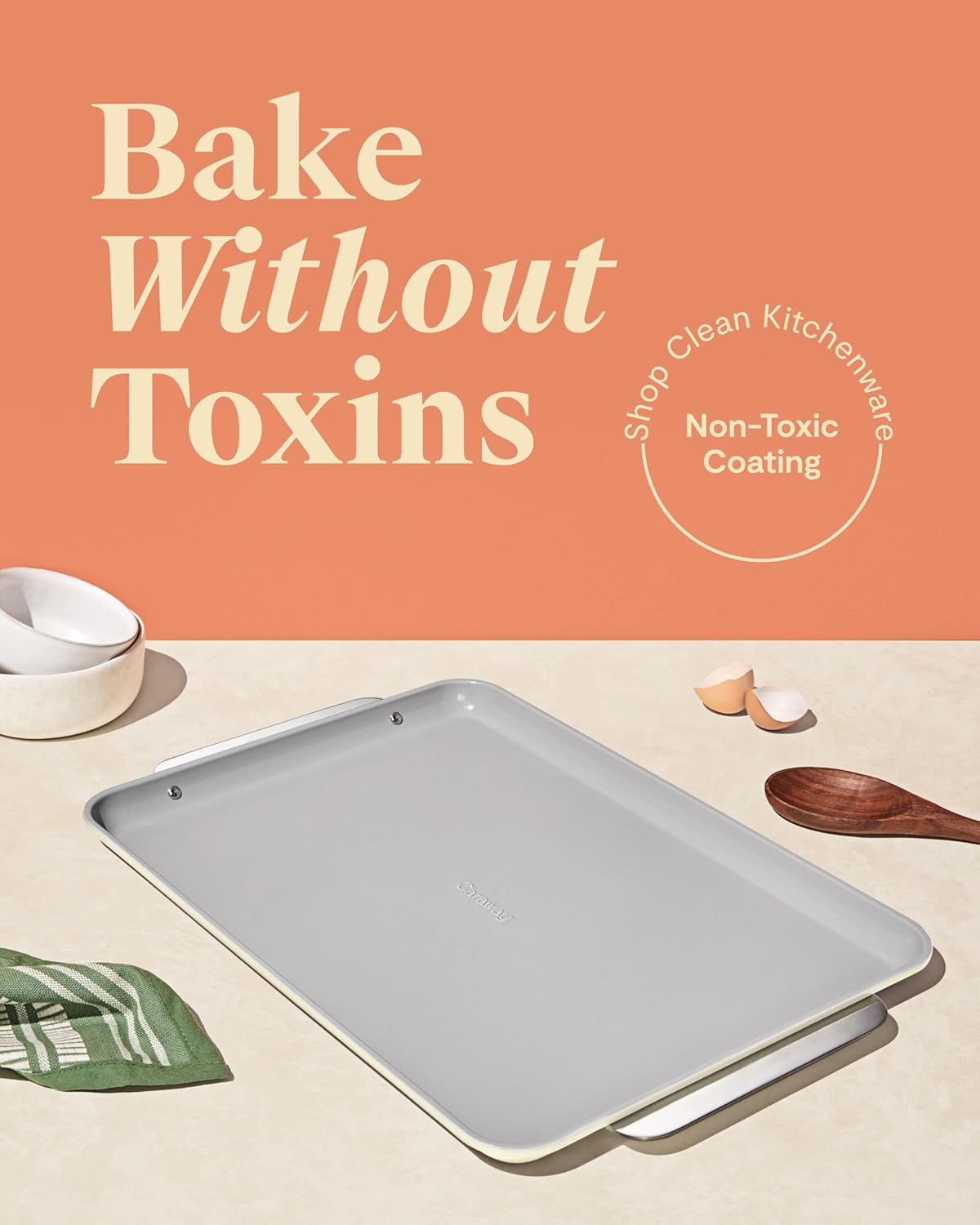 Caraway Non-Stick Ceramic Baking Sheet - Naturally Slick Ceramic Coating - Non-Toxic, PTFE & PFOA Free - Perfect for Baking, Roasting, and More - Large (18" x 13") - Cream
