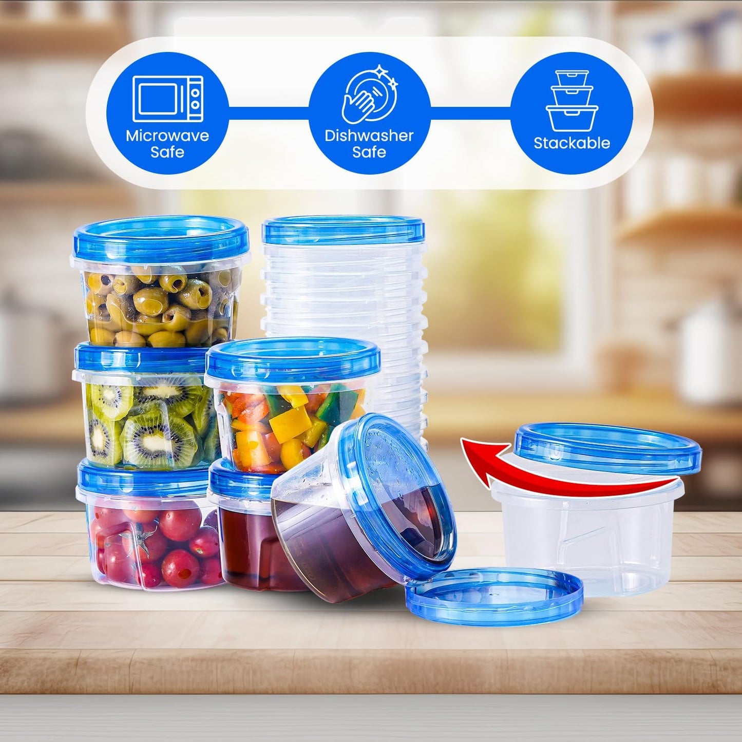 RFAQK 24 pcs Freezer Storage Containers with Lids-(16OZ) 12 Food Storage Containers with 12 Twist Top-Deli Container for Soup-Reusable Plastic Box for Lunch, Gym, Travel