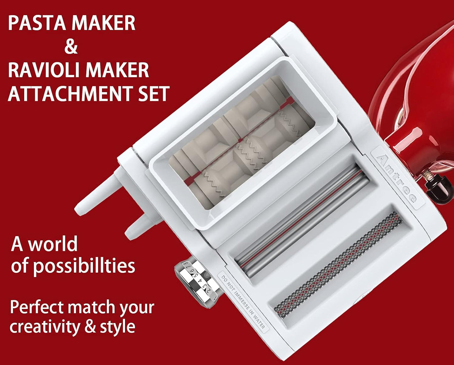 ANTREE 3-IN-1 Pasta Attachment & Ravioli Attachment for KitchenAid Stand Mixers, Pasta Maker Assecories included Pasta Sheet Roller, Spaghetti Cutter and Ravioli Maker Attachment