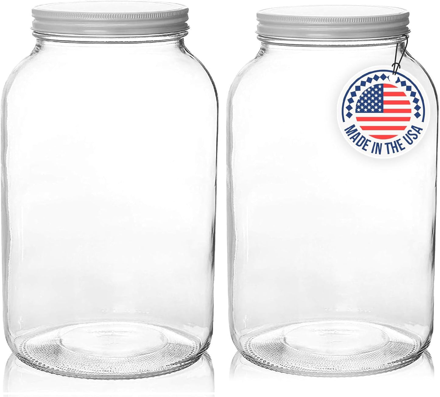 kitchentoolz 1 Gallon Glass Jar with Lid – Wide Mouth Large Glass Jar for Fermenting, Pickling, Canning, Water Glassing Eggs, Kombucha, and Food Storage – BPA-Free, Made in USA (2-Pack)