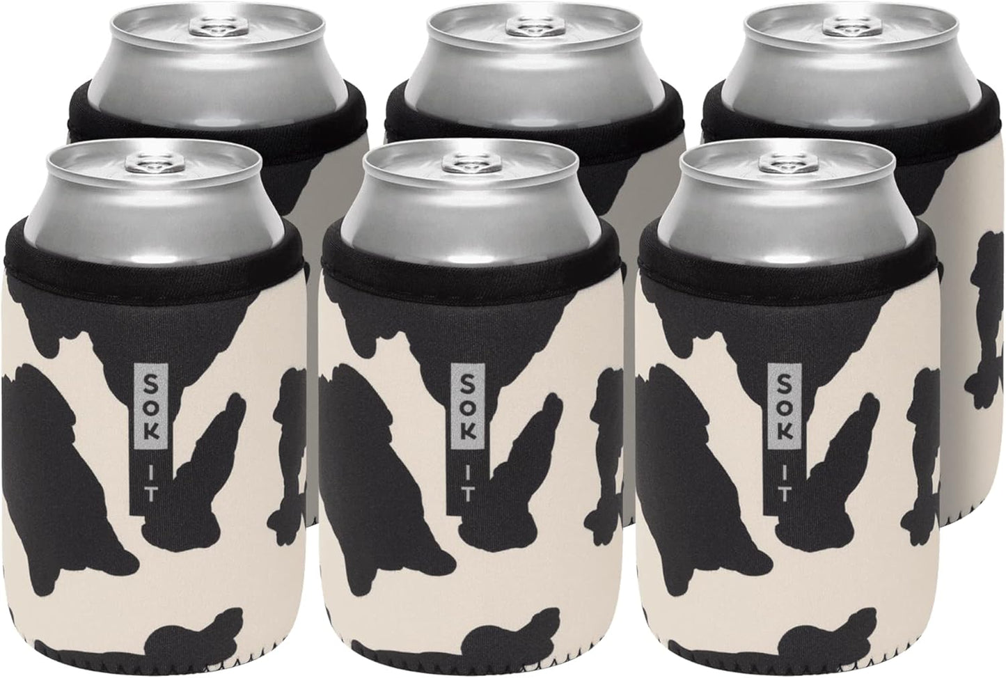 Sok It CanSok 6 Pack Sleeve for Beer & Soda Insulated Neoprene Cover (Cow Print, 12oz Can Sleeve - 6 Pack)