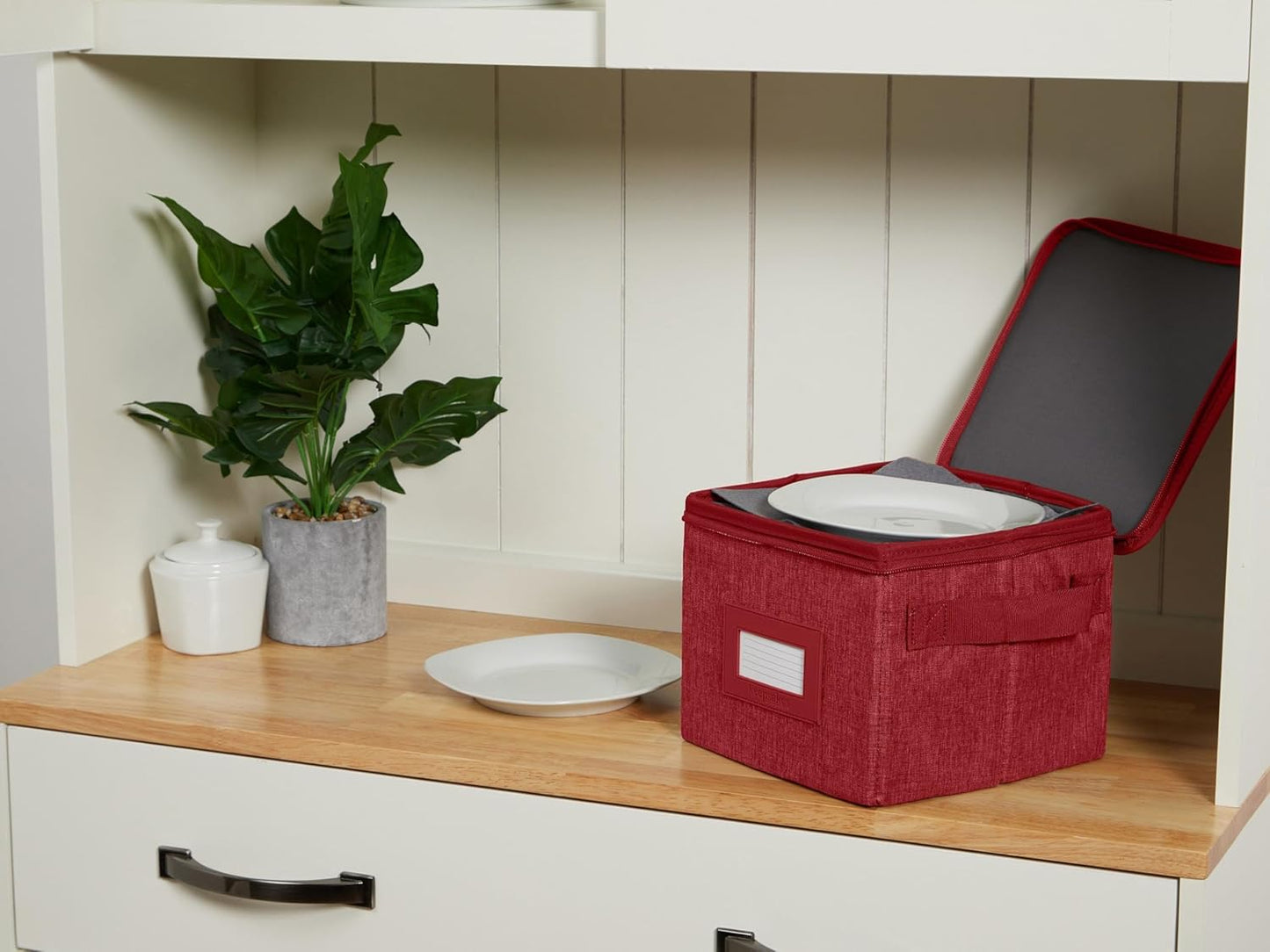 Covermates Keepsakes Dish Storage Box - Stackable, Reinforced Handles, China Storage, Red Heather