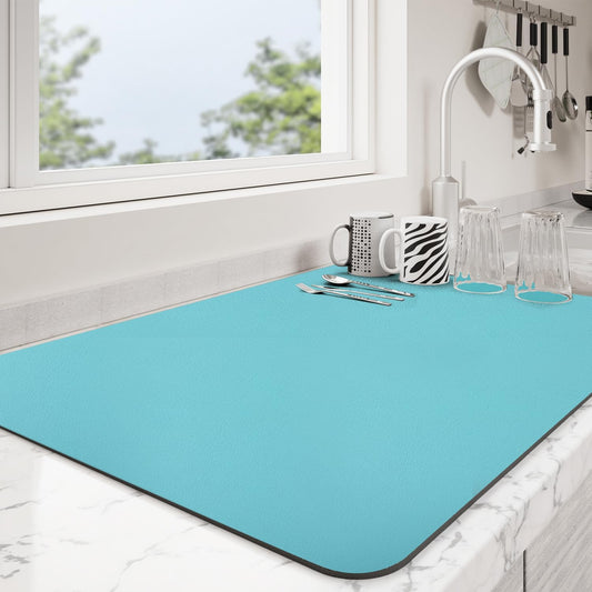 Dish Drying Mat for Kitchen Counter | Coffee Bar Mat for Countertops | Heat Resistant Drainer Mat with Non-slip Rubber Backed | Hide Stain Kitchen Absorbent Draining Mat | Turquoise 16"x20"