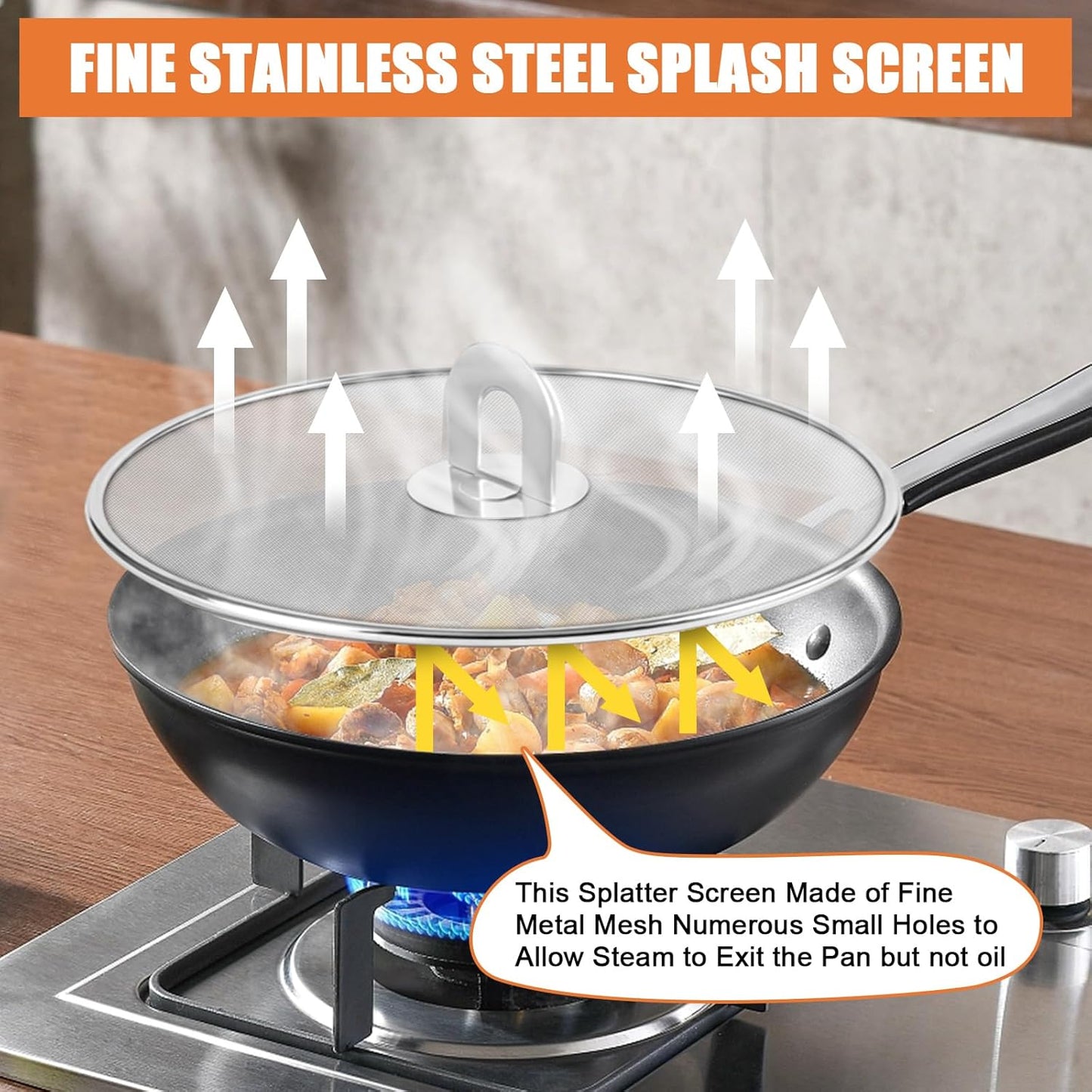 3-Pack Splatter Screens for Frying Pan - Stainless Steel Grease Splatter Guard with Foldable Knob, Ultra-Fine Mesh, Rust-Free (10", 11.5", 13") - No Oil Mess, No Burns