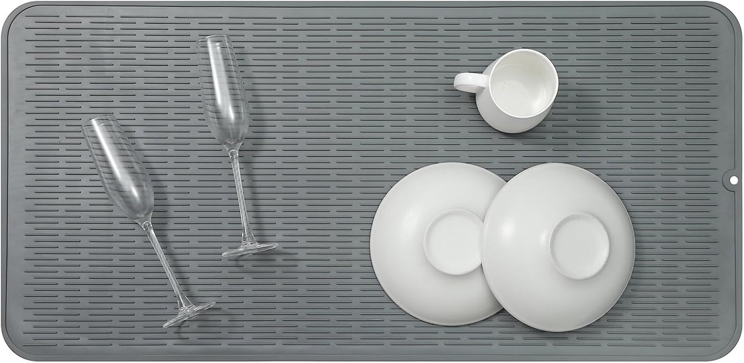 Silicone Dish Drying Mat for Multiple Usage,Easy clean,Eco-friendly,Heat-resistant Silicone Mat for Kitchen Counter or Sink,Refrigerator or Drawer Liner Grey 5XL 36inches x 18inches