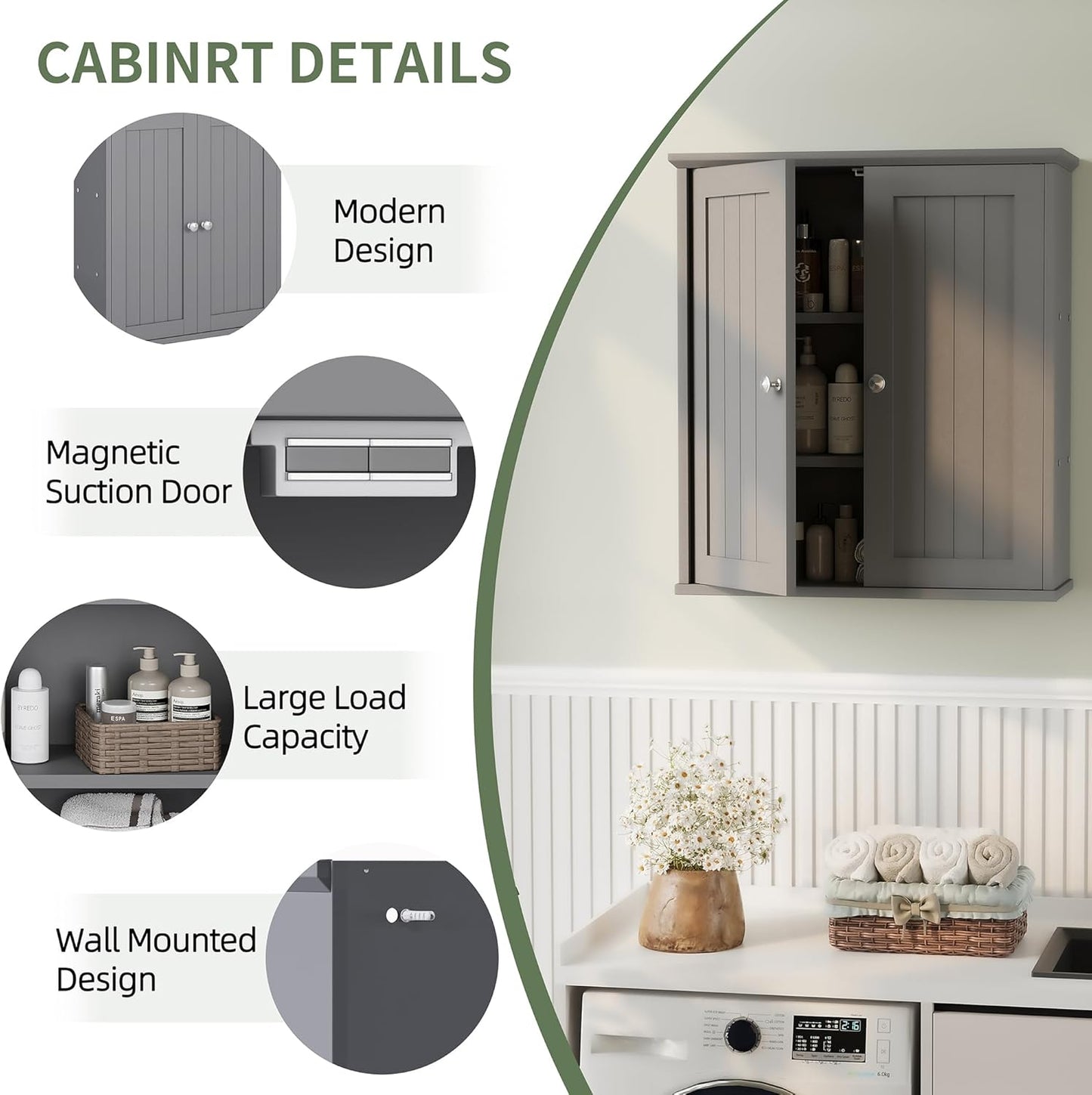 Meilocar Bathroom Wall Cabinet, Bathroom Cabinet Wall Mount, Over Toilet Space Saver Storage Cabinets Wall Mounted, Wood Medicine Cabinets with Doors, Grey