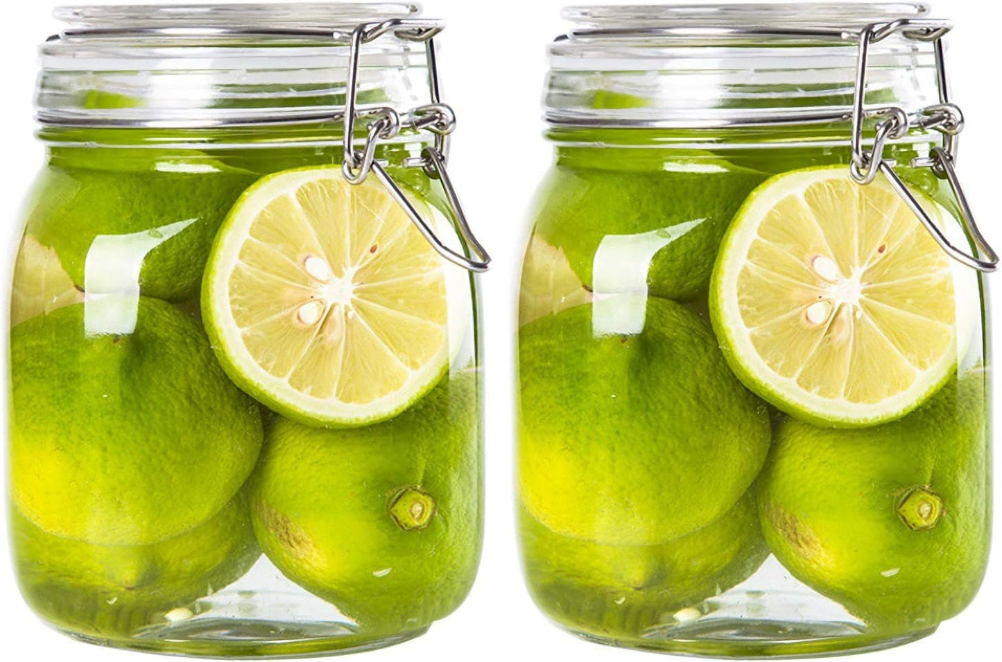 Kingrol 4 Pack 34 Ounces Glass Jars, Wide Mouth Storage Canister Jars with Bail and Trigger Clamp Lids for Pickling, Preserving, Canning, Dry Food Storage