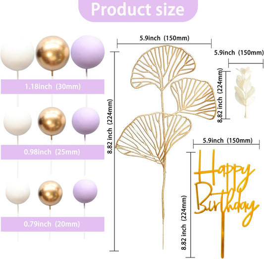 Gyufise 57Pcs Balls Cake Topper Boho Grass Cake topper Pearl Balls Acrylic Happy Birthday Cake Decorations for Wedding Baby Shower Birthday Boho Themed Party Supplies Purple