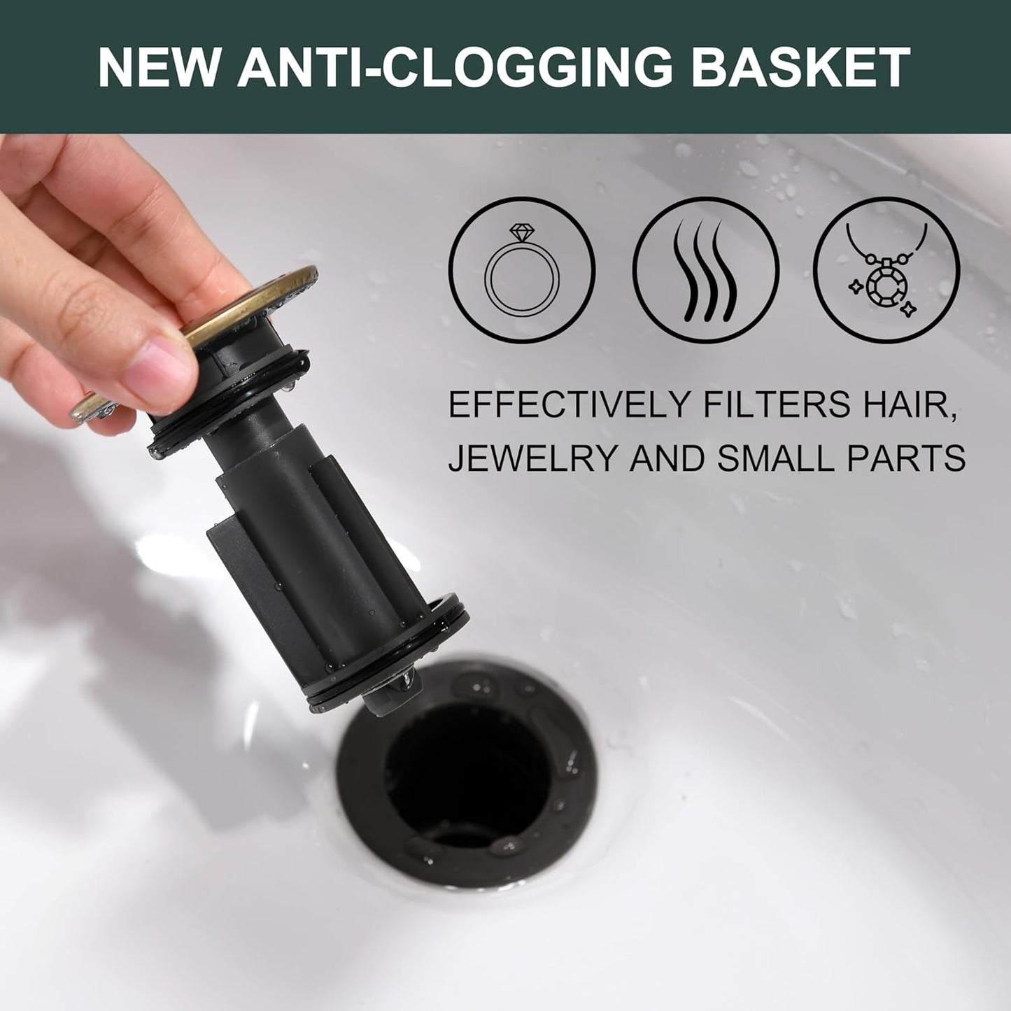 KENES Brushed Gold Pop Up Bathroom Sink Drain with Overflow, Bathroom Sink Drain Assembly with Strainer Pop Up Drain, Lavatory Bathroom Vanity Sink Pop Up Drain Stopper