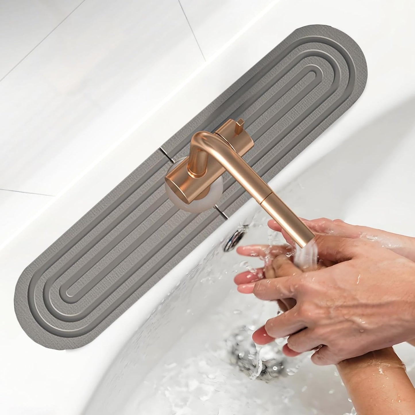 Faucet Mat for Kitchen Sink, Diatomite Super Absorbent Fast Drying Stone Sink Tray for Bathroom Kitchen Sink Splash Guard(Round Grey,17.7x3.9in)