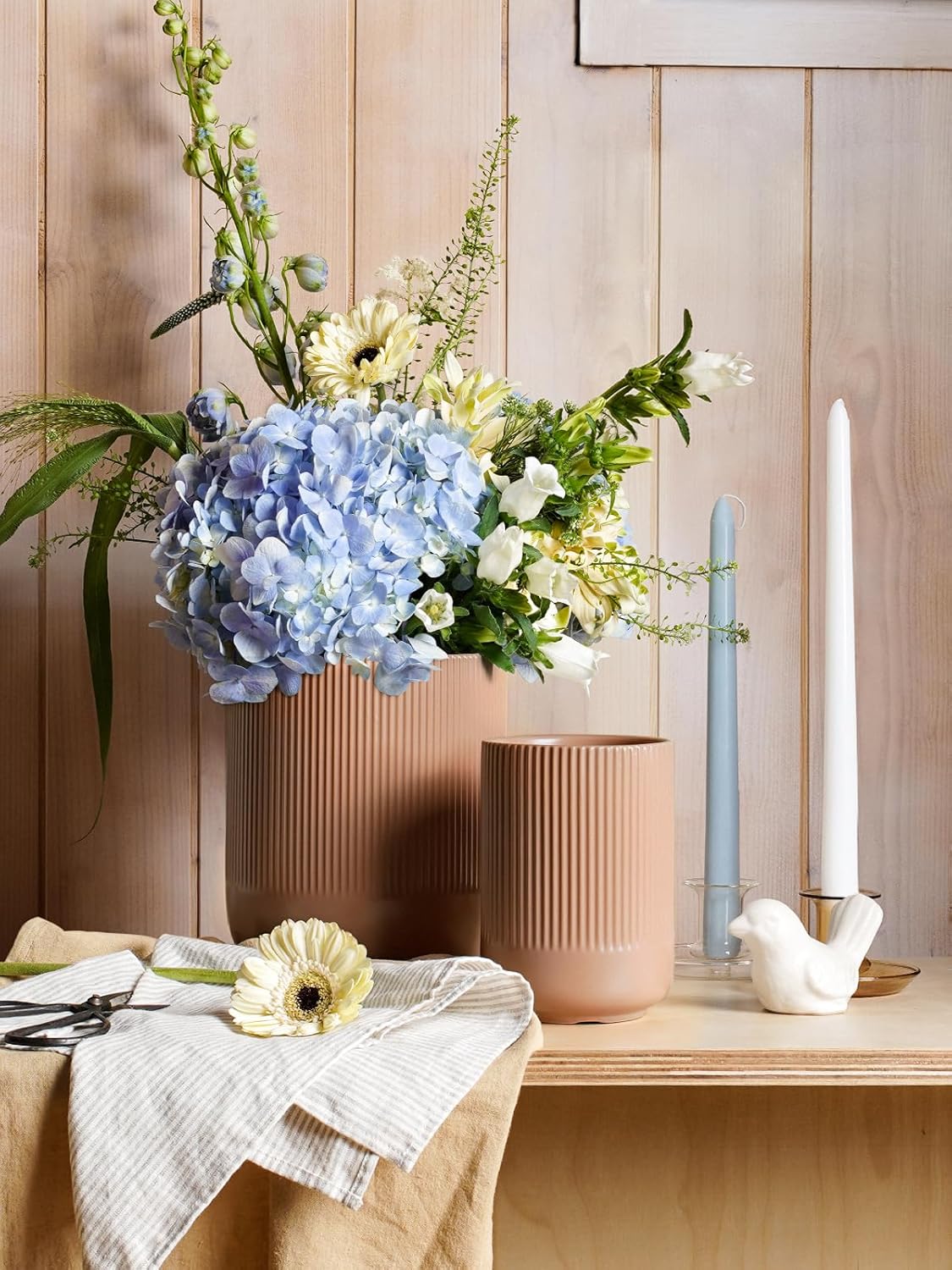 LE TAUCI Utensil Holder, 7.3"+5.4" Ceramic Kitchen Utensil Holder for Countertop, Large Cooking Utensil Crocks for Kitchen Counter, Modern Utensil Organizer for Spatula, Set of 2, Dusty Pink