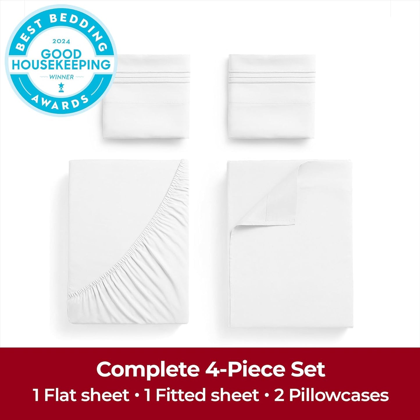 Mellanni Extra Deep Queen Sheets - 4 PC Iconic Collection Bedding - Hotel Luxury, Ultra Soft, Cooling Bed Sheets - Wrinkle, Fade, Stain Resistant (Queen, White)