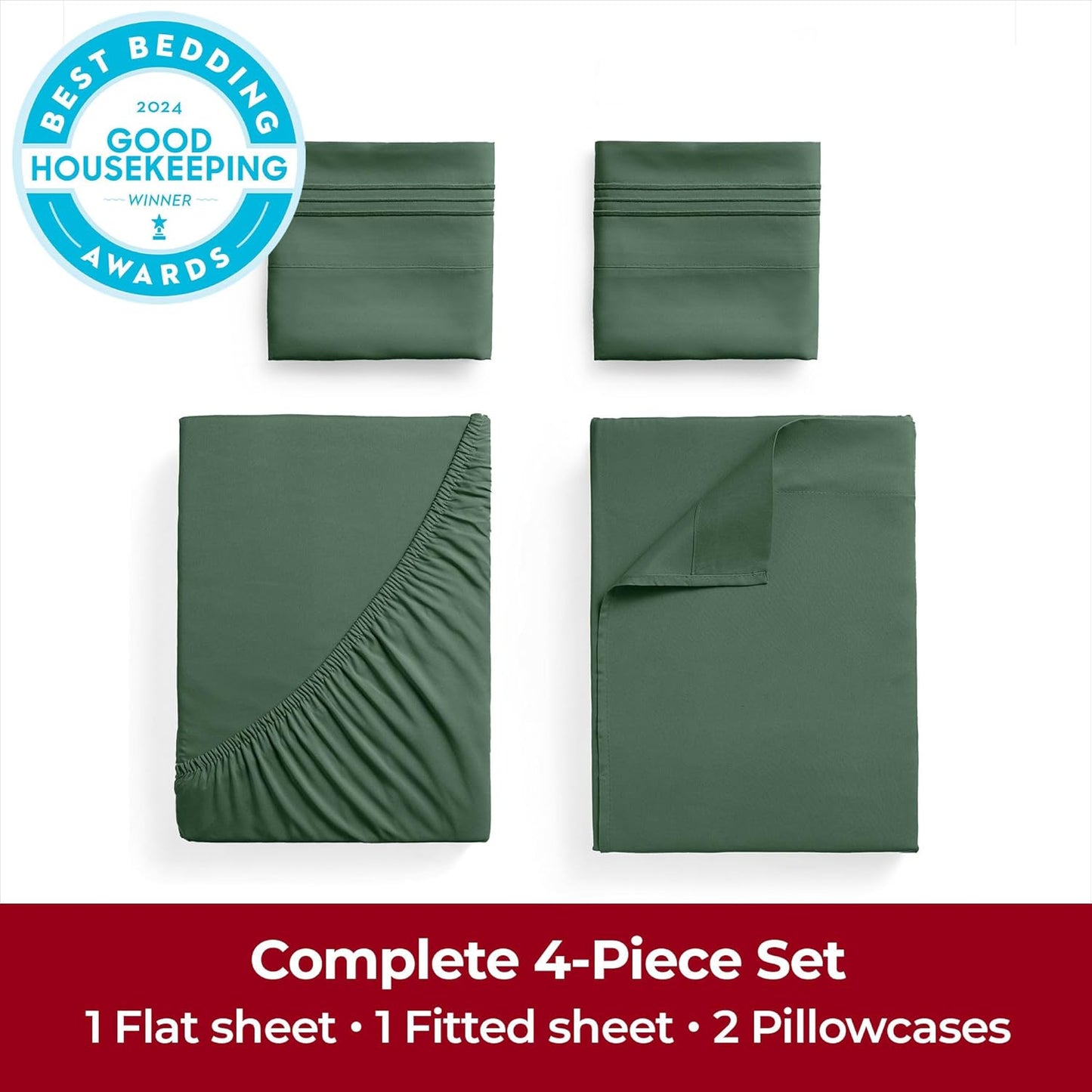 Mellanni Extra Deep Full Sheets - 4 PC Iconic Collection Bedding - Hotel Luxury, Ultra Soft, Cooling Bed Sheets - Wrinkle, Fade, Stain Resistant (Full, Emerald Green)