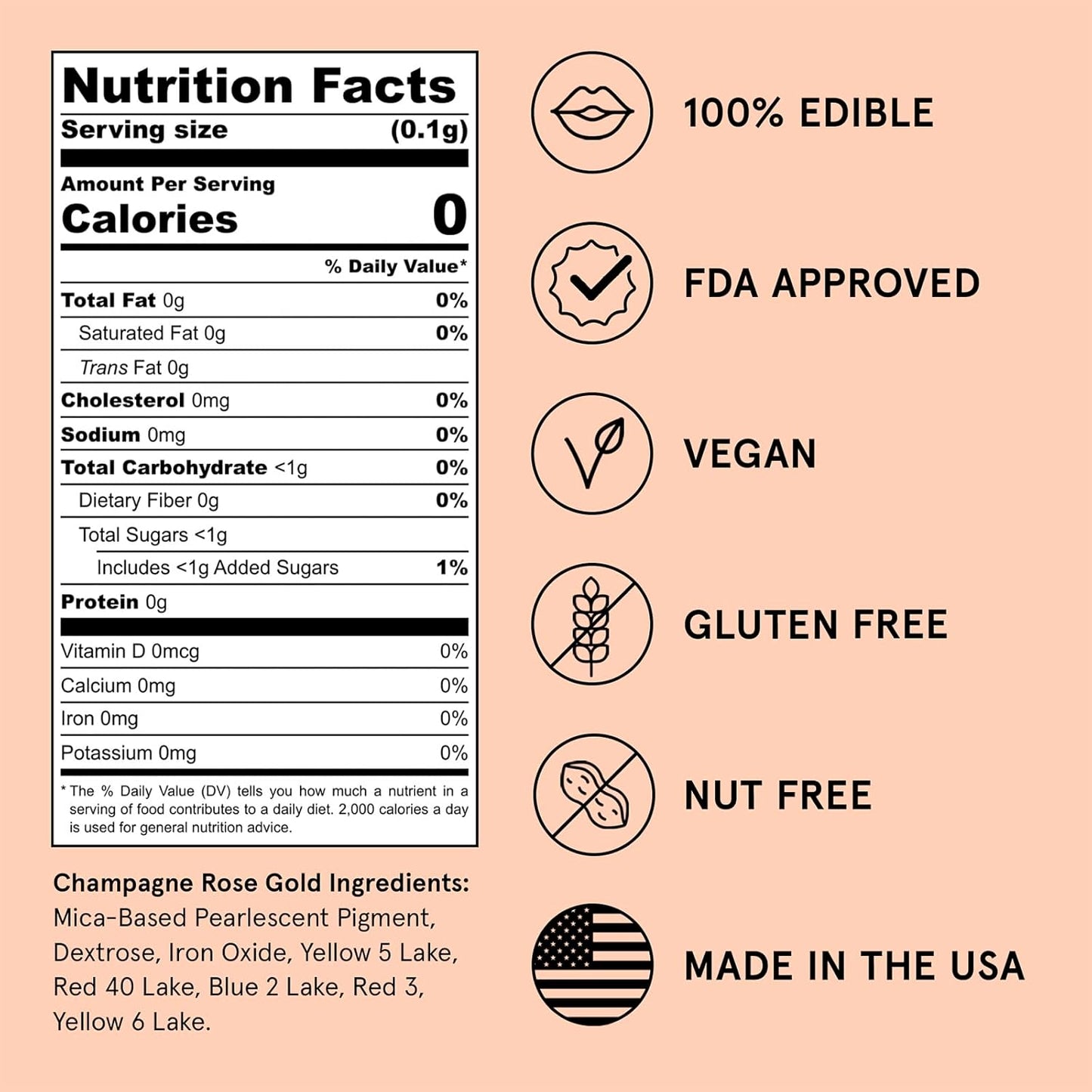 Fancy Sprinkles Champagne Rose Gold Premium Edible Glitter, 100% Edible Glitter for Sparkling Food & Drinks No Taste or Texture (4gm)