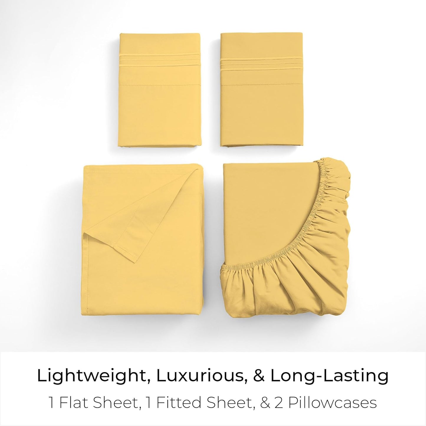 Mellanni Full Sheets Set - 4 PC Iconic Collection Bedding - Hotel Luxury, Extra Soft, Cooling Bed Sheets - Wrinkle, Fade, Stain Resistant (Full, Yellow)