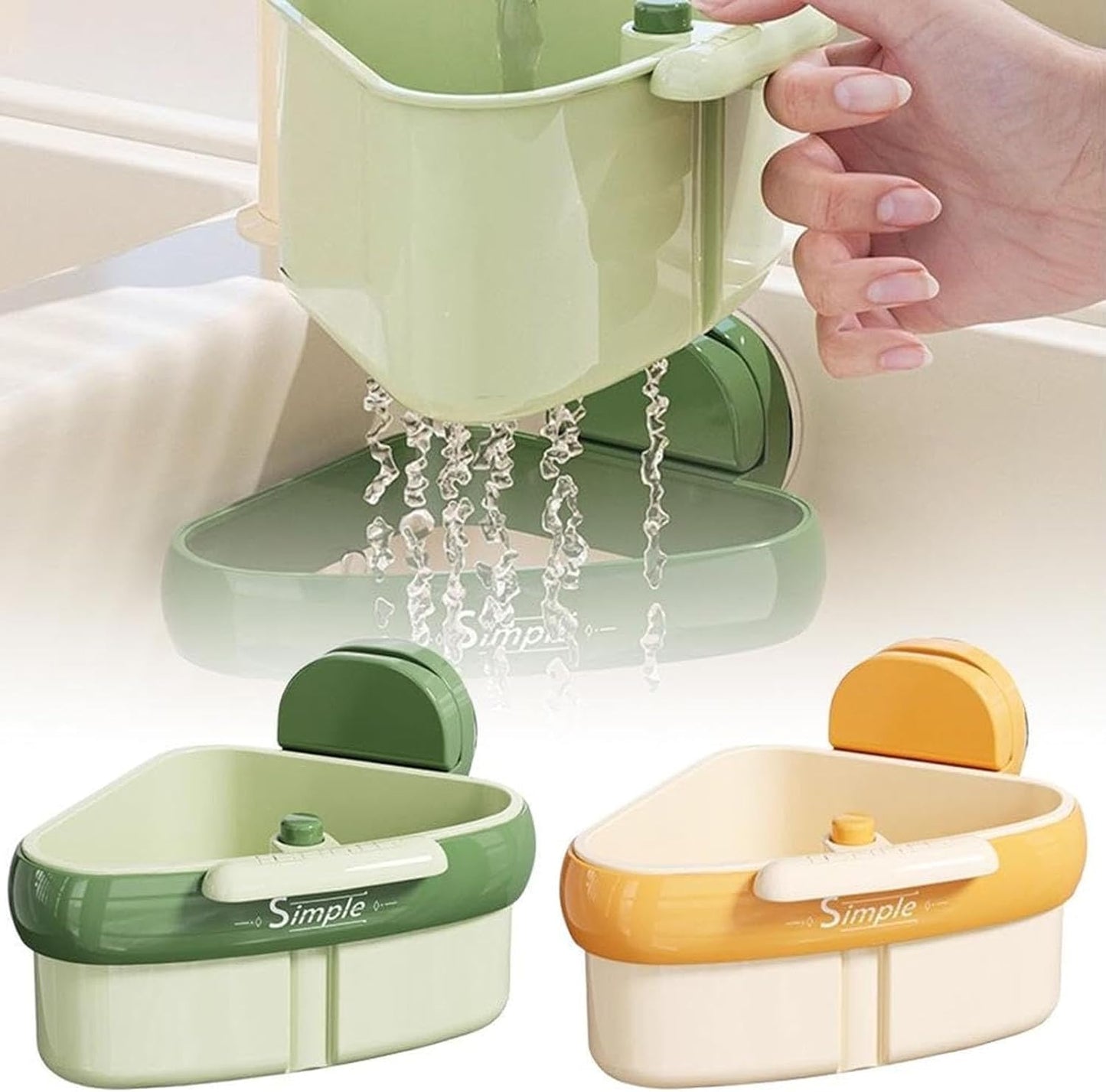 Suction Cup Sink Corner Rack, Curetoaway Corner Sink Strainer, Sink Trash Catcher, Plastic Triangular Baskets Corner Hanging, Rust Resistant, for Kitchen Food Waste (1Pcs Green)