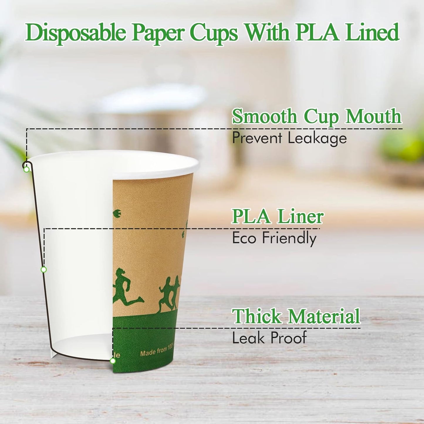 ECOLipak 240 Count 12 oz Compostable Paper Cups, Biodegradable Disposable Paper Coffee Cups with PLA Lined, Eco-friendly Hot Paper Cups for Party, Picnic,Travel,and Events