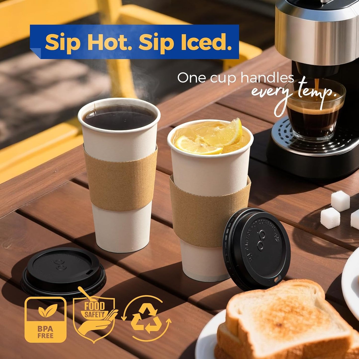 Fit Meal Prep 500 Pack 20 oz Disposable Coffee Cups with Lids, Sleeves, Leak-Proof To Go Coffee Cups with Lids, Durable Paper Cups for Hot Beverage, Home, Office, Party