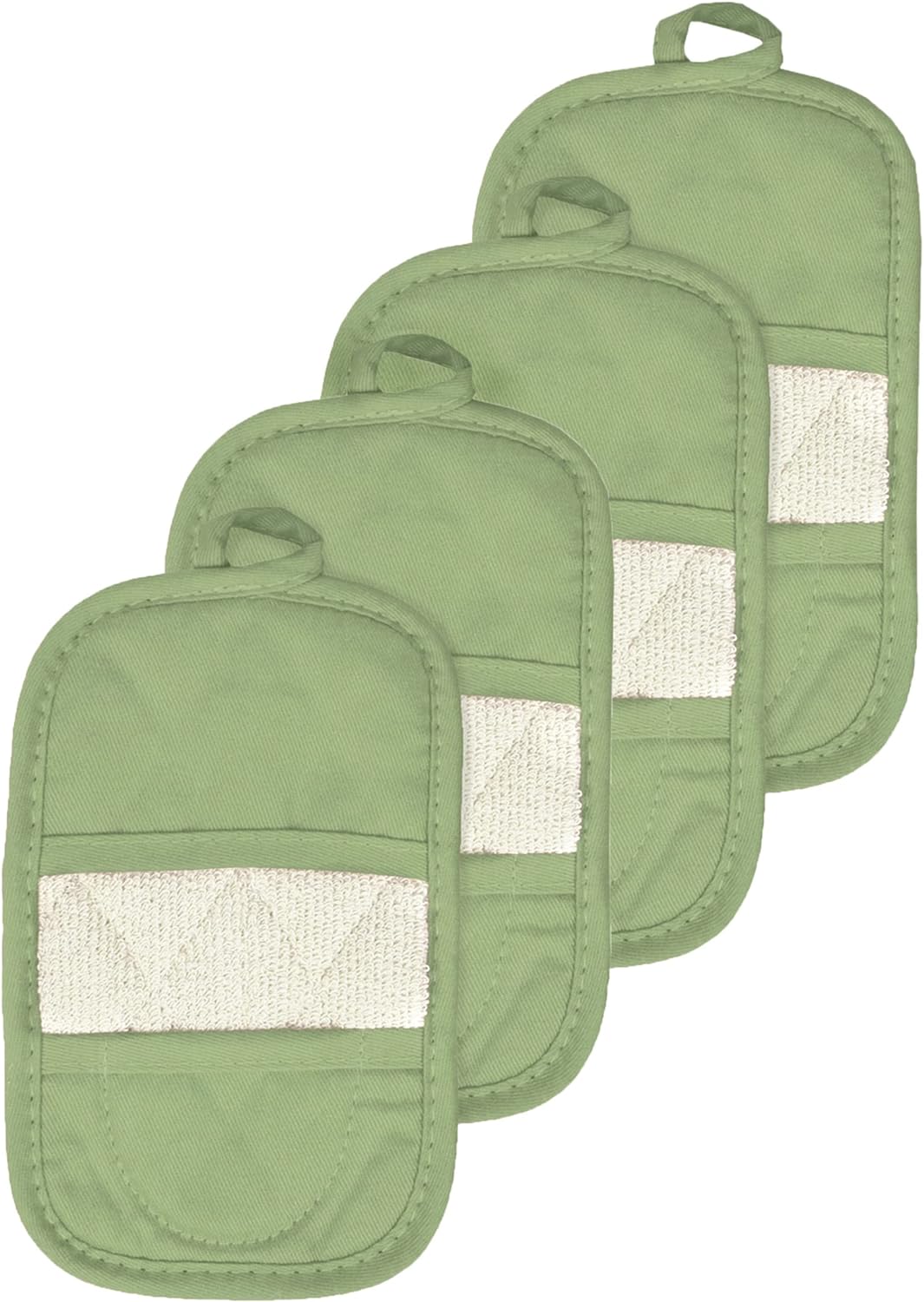 Ritz Premium Pot Holders & Heating Pads (4-Pack), 8.5" x 5.5", Heat Resistant, 100% Cotton Terry-Looped Pocket, for Kitchen and Barbeque, Cactus Green