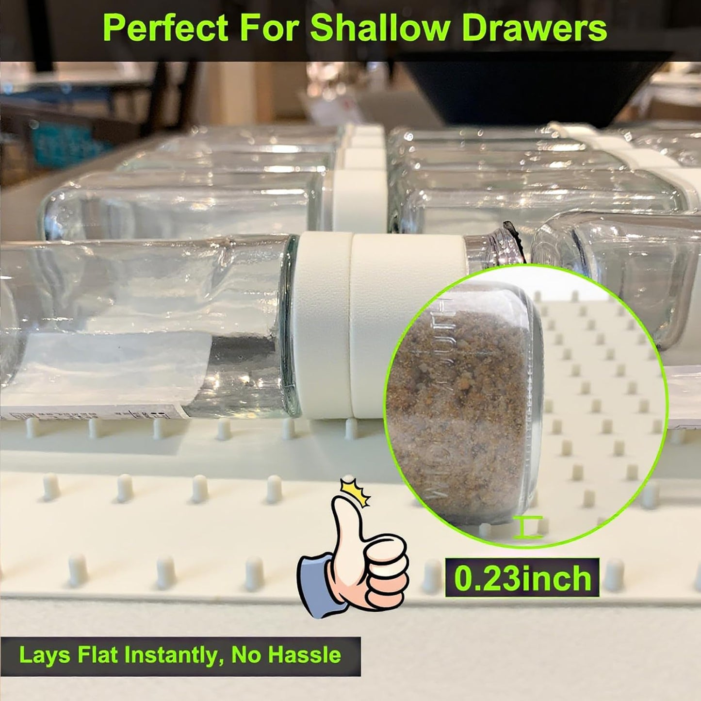 Gosmol Spice Drawer Organizer insert, Adjustable & Non-Slip Silicone Spice Drawer Liner for Seasoning Jars and Spice Bottles, Spice Rack, Set of 2-Pearl