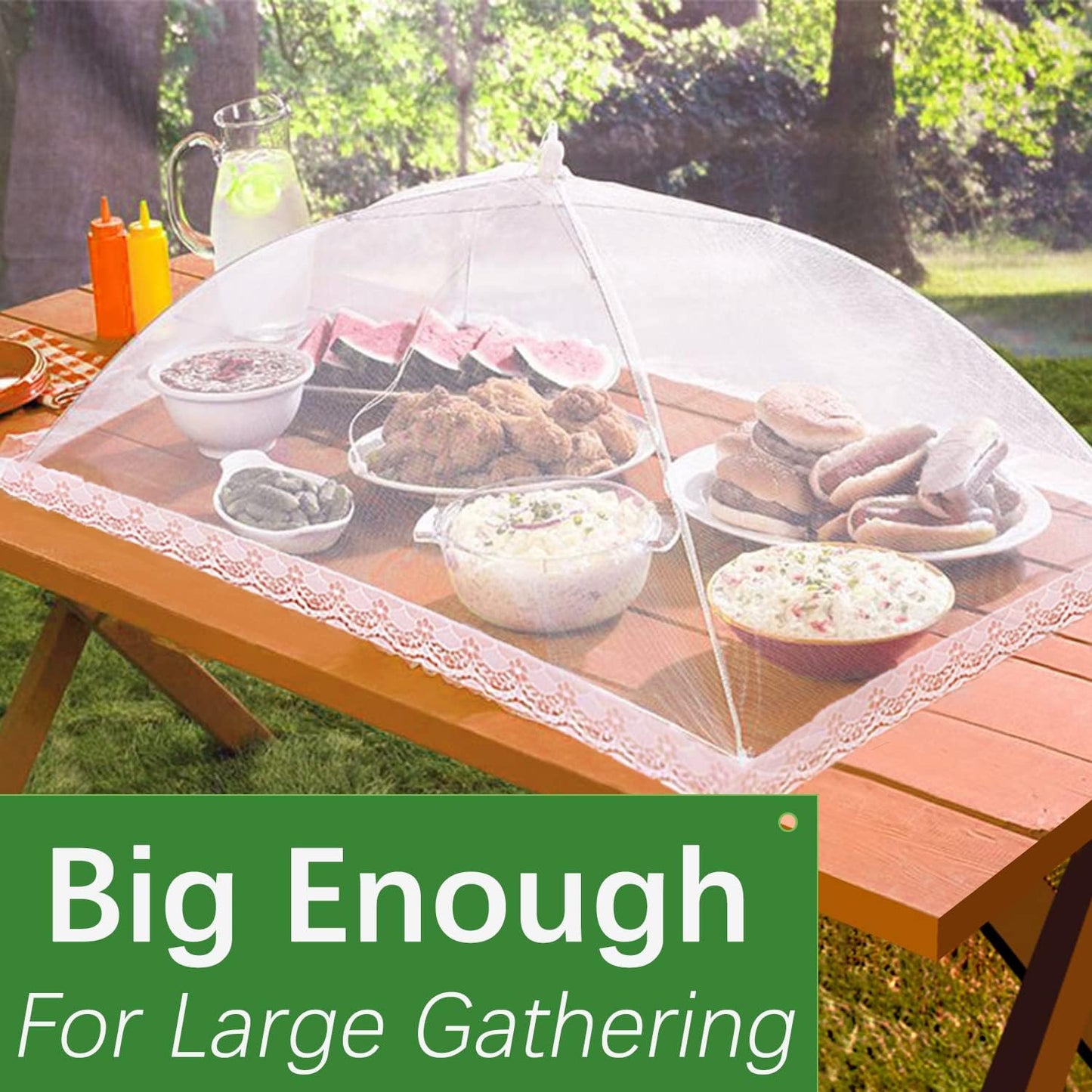 Mesh Food Covers for Outdoors - 7 Pack Upgraded 1 Extra Large 40x24 in & 6 Large 17x17 in Outdoor Party Food Cover Tent Collapsible Picnic Nets Umbrella Screen Pop Up Food Dome for Outside (White)