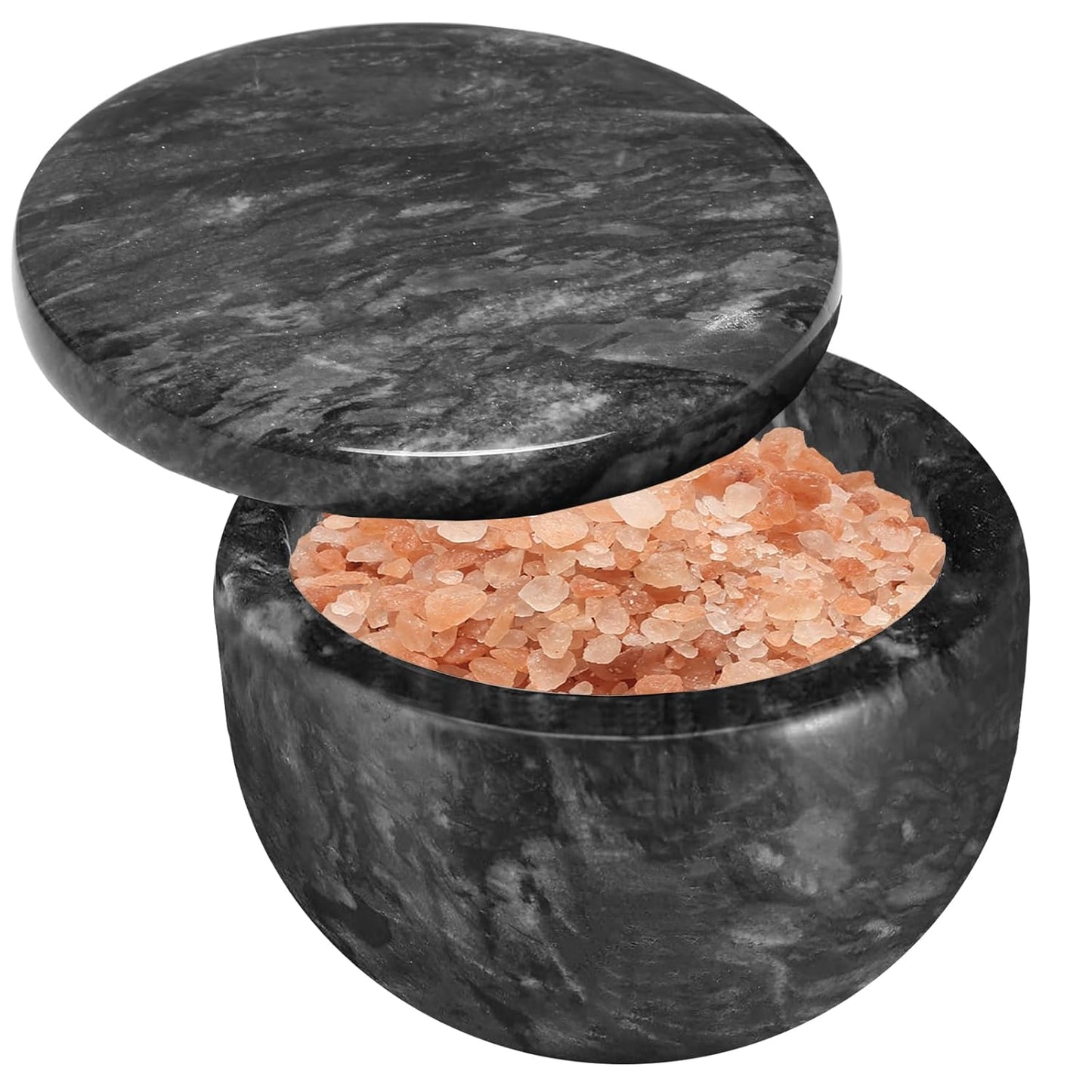 Marble Salt Box Spice keeper Black Big Salt Cellar Natural Material Salt Container Spice Cellar Large Capacity