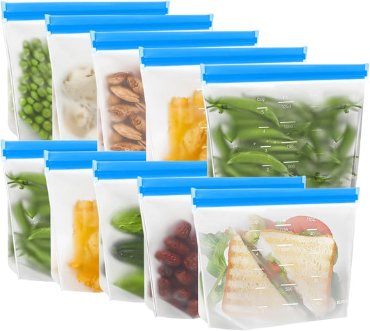 IDEATECH Sandwich Bags, Quart Freezer Bags Dishwasher Safe, Leakproof & BPA Free Reusable Bags for Food Storage, Home Organization, Traval & Make-up, Plastic Free Storage Bags Stand Up(10Pack)