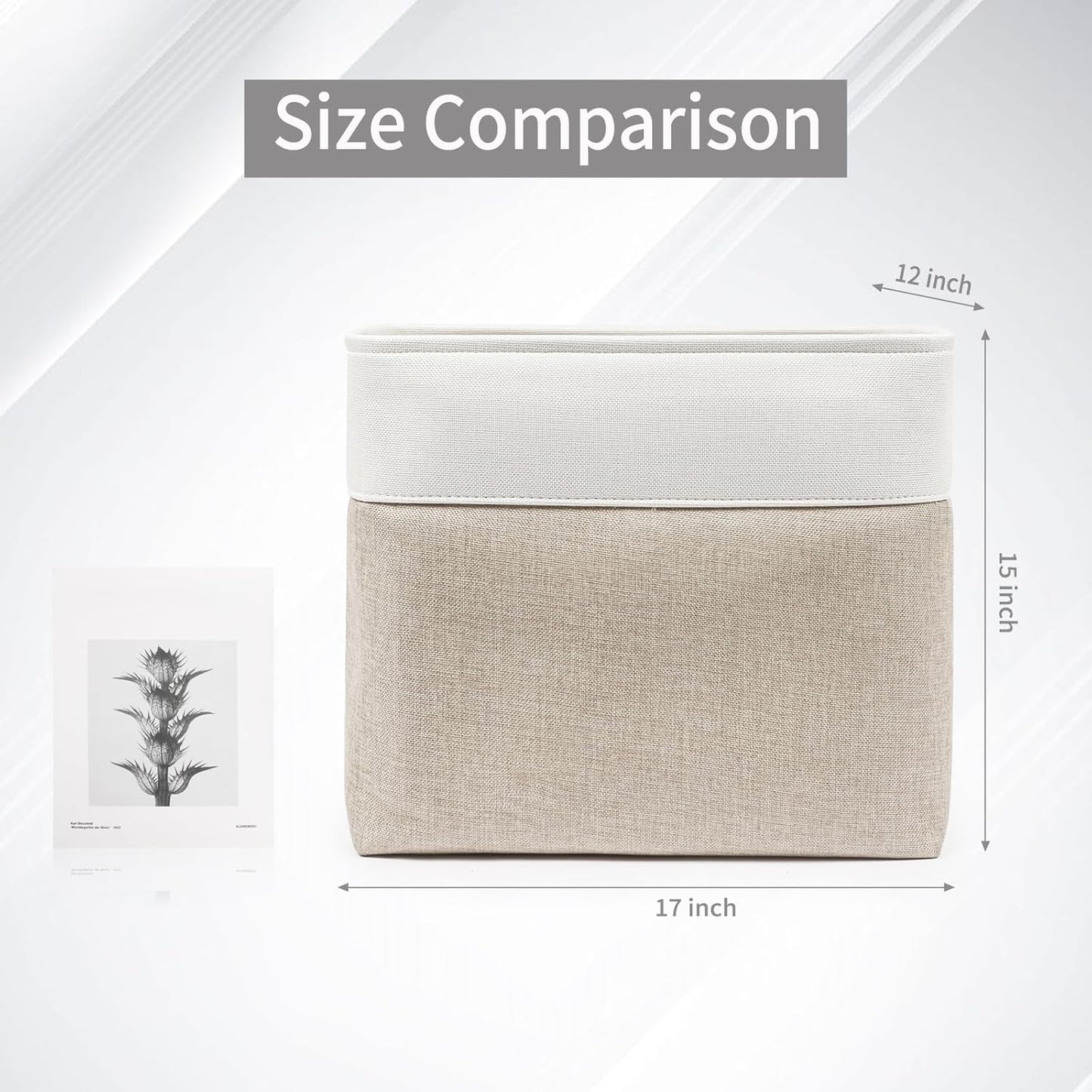 Large Fabric Storage Baskets | 50L Storage Bins, Decorative Linen Closet Baskets with Handles for Organizing, Shelf, Toys, Clothes, Home, Office, Nursery, 17x12x15Inches (Beige&White)