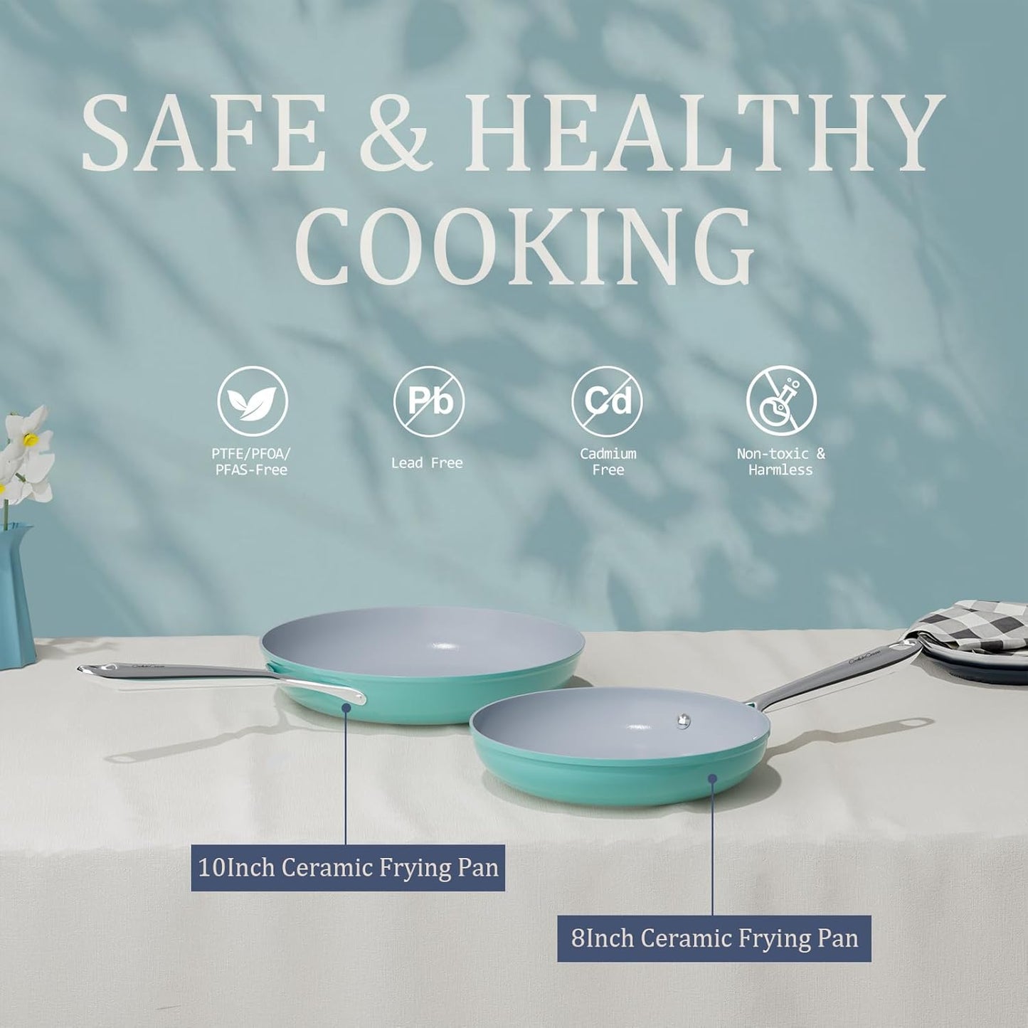 Nonstick Ceramic Frying Pan 8 Inch for Induction Cooktop - Non Toxic, PTFE/PFOA/PFAS Free, Oven & Dishwasher Safe up to 500°F - Non Stick Egg Skillet with Stay-Cool Handle - Caribbean Blue