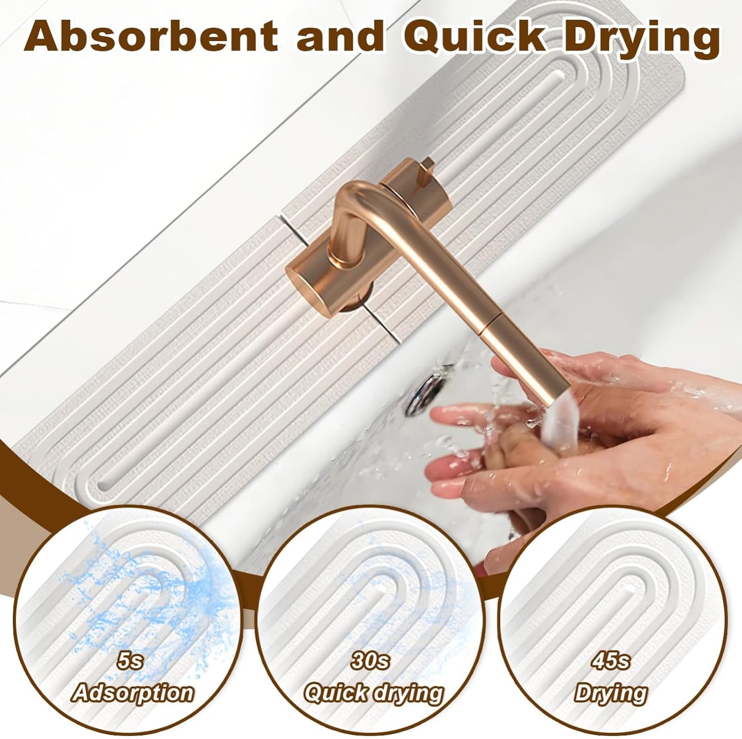 Faucet Mat for Kitchen Sink, Diatomite Super Absorbent Fast Drying Stone Sink Tray for Bathroom Kitchen Sink Splash Guard(Square White,23.6x3.9in)